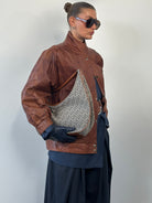 Vintage 1980s High Neck Leather Bomber Jacket - SYLK