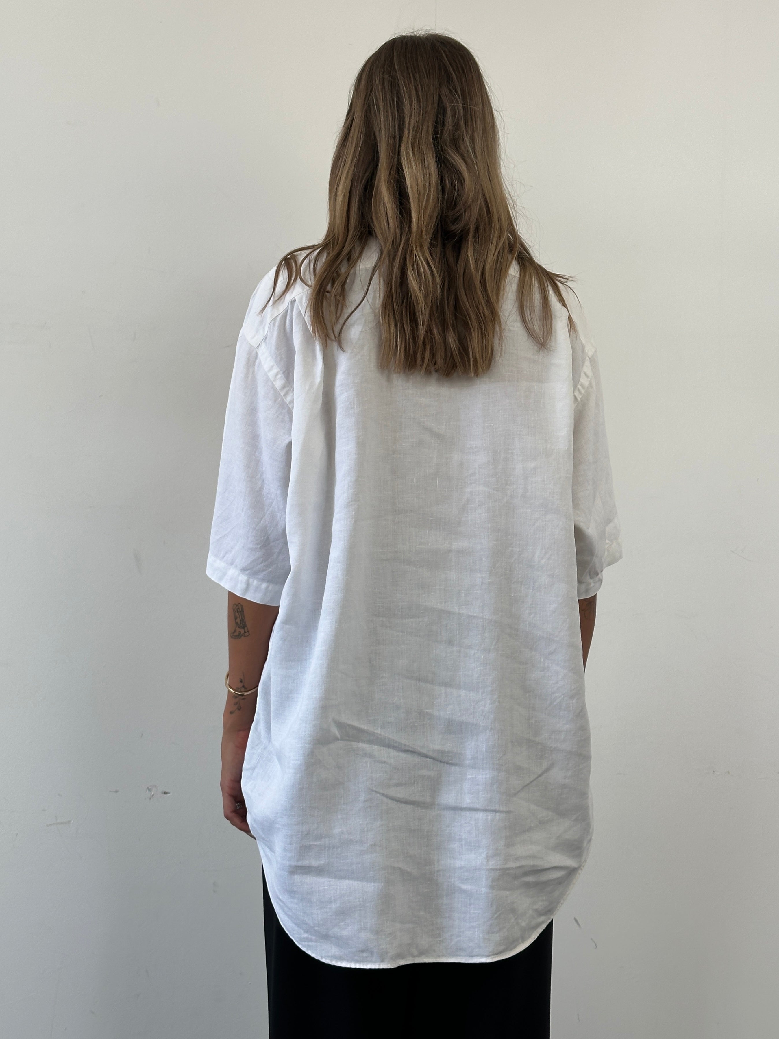 Ralph Lauren pure linen short sleeve logo shirt in XXL, white with Ralph Lauren polo logo on chest, casual men's shirt