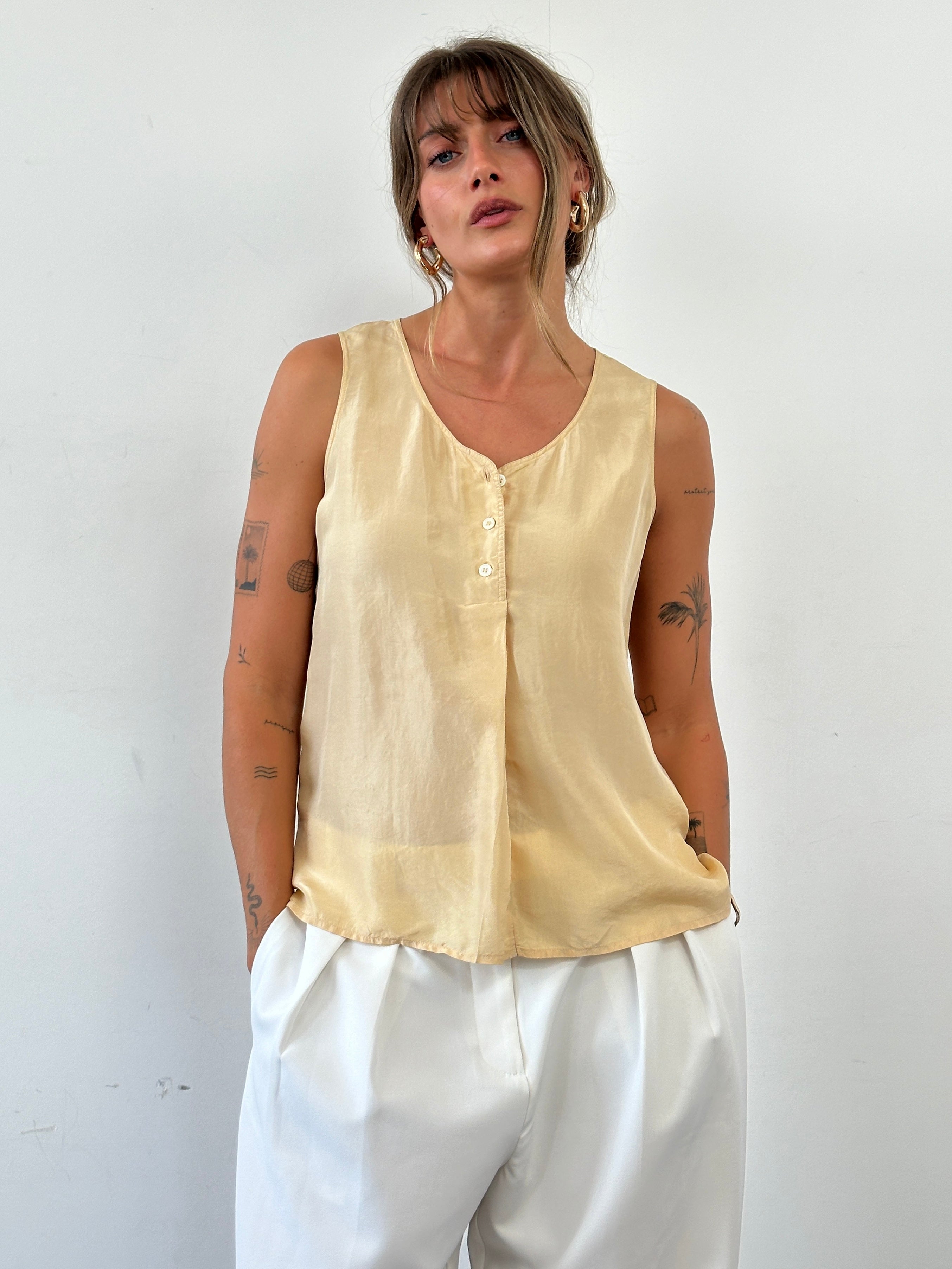 St Michael pre-2000s pure silk tank top in small size, featuring a smooth, lightweight fabric and classic sleeveless design.