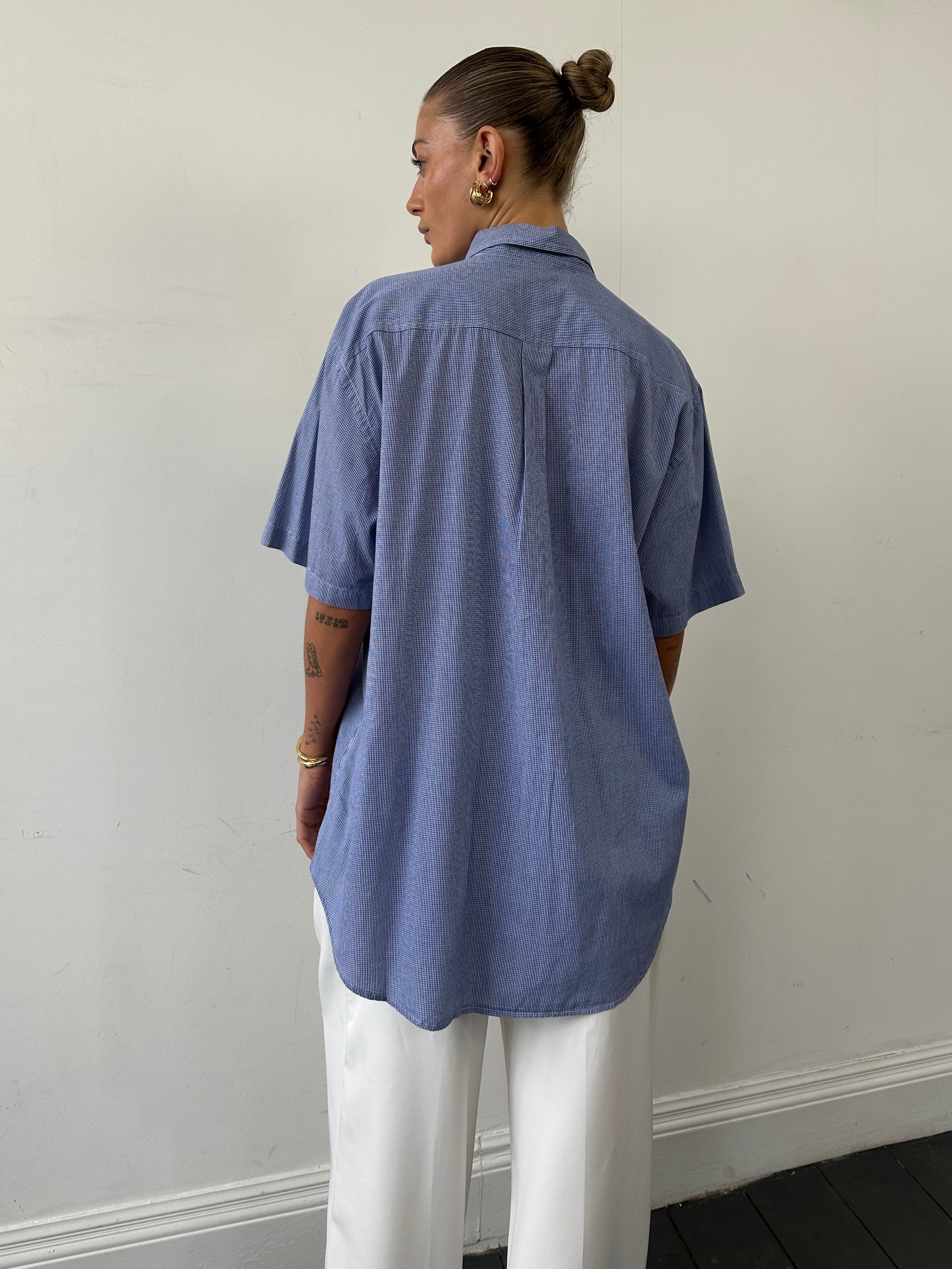 Valentino Sport Gingham pure cotton short sleeve shirt in XL/XXL with logo, featuring a classic gingham pattern on a casual shirt.