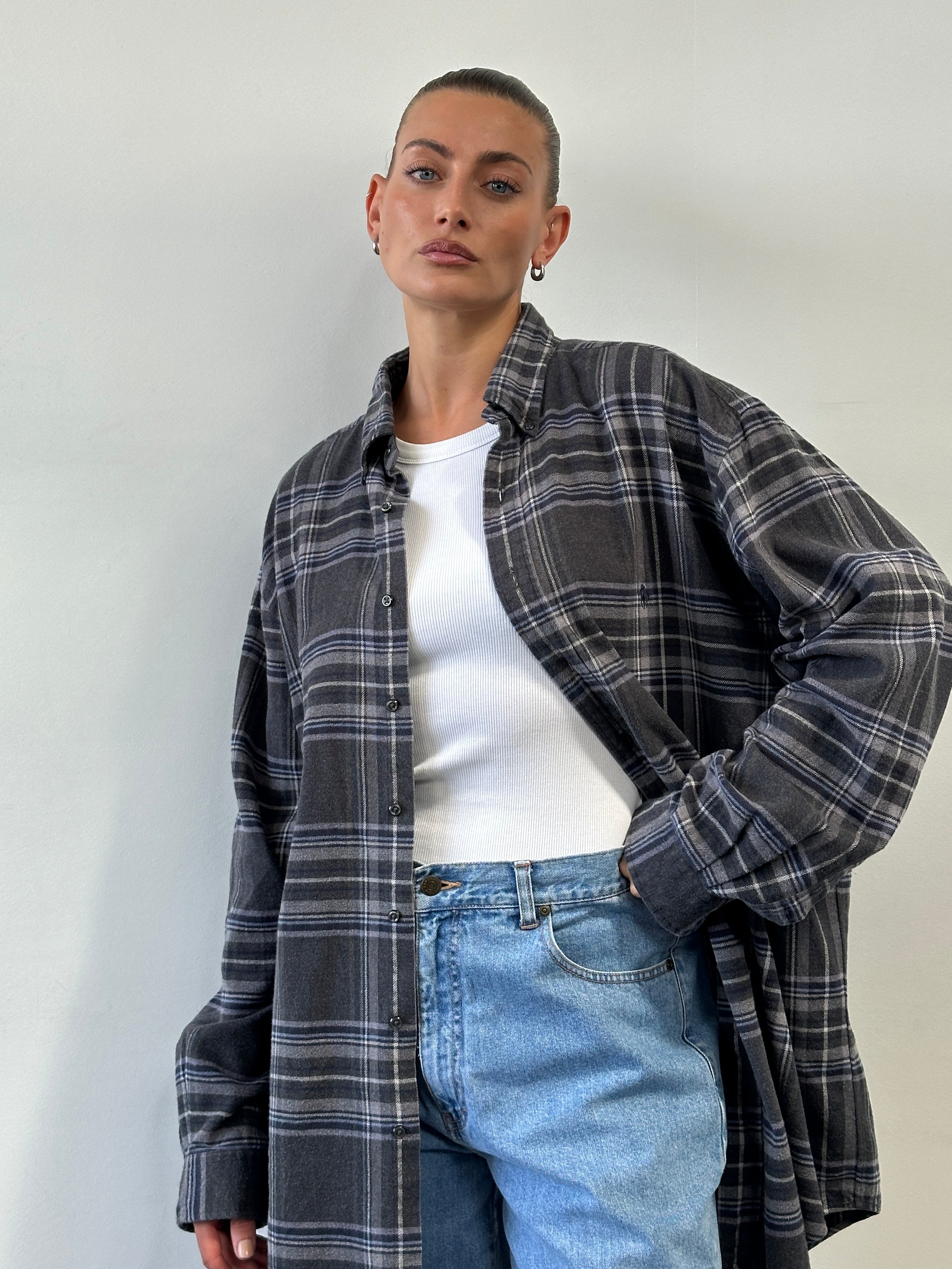 Ralph Lauren pure cotton flannel logo shirt in XXL, featuring a classic plaid pattern and the iconic Ralph Lauren logo.