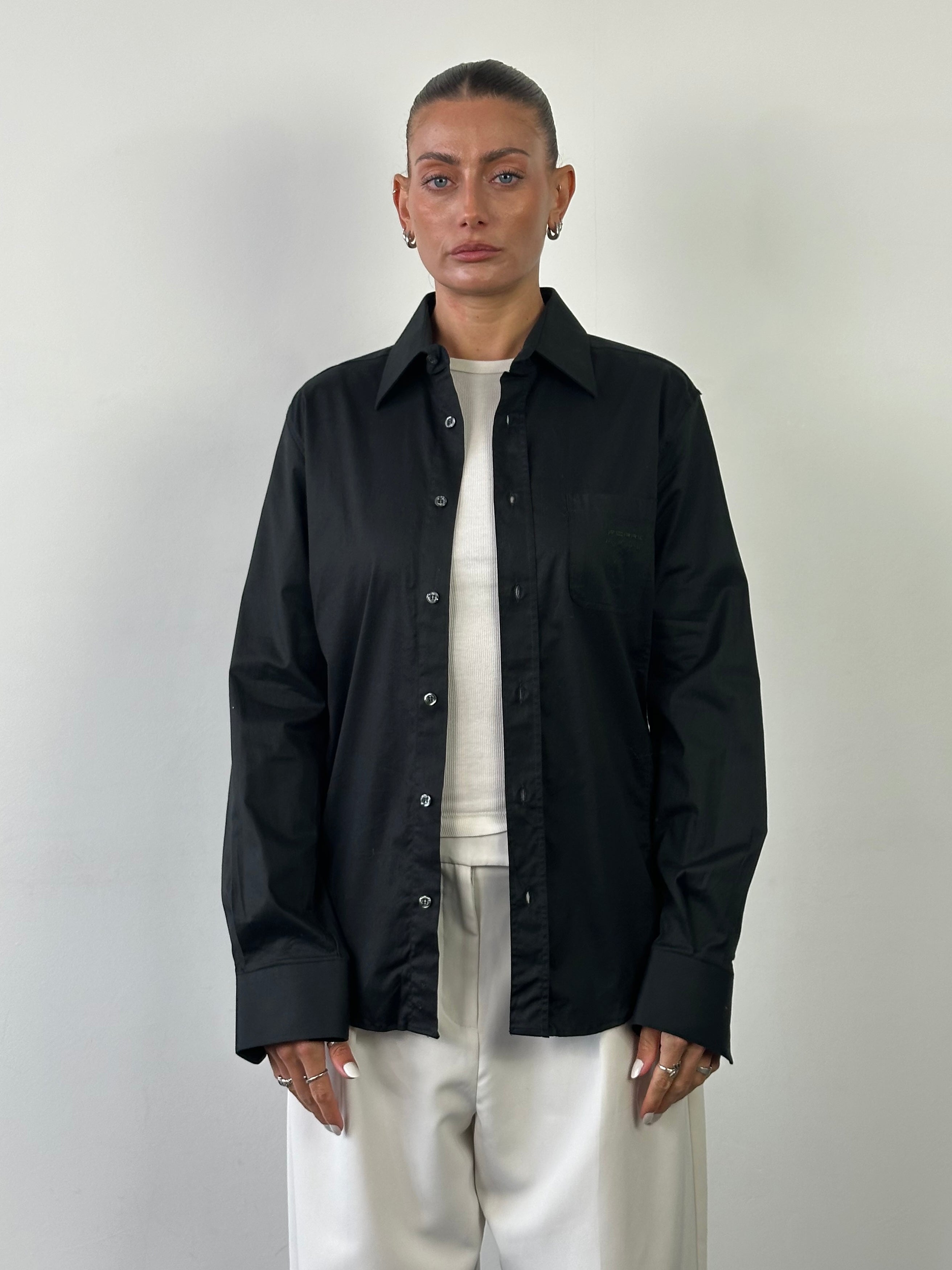 Gianfranco Ferre pure cotton stretch logo shirt in size M, featuring a classic design with the brand logo on the front.