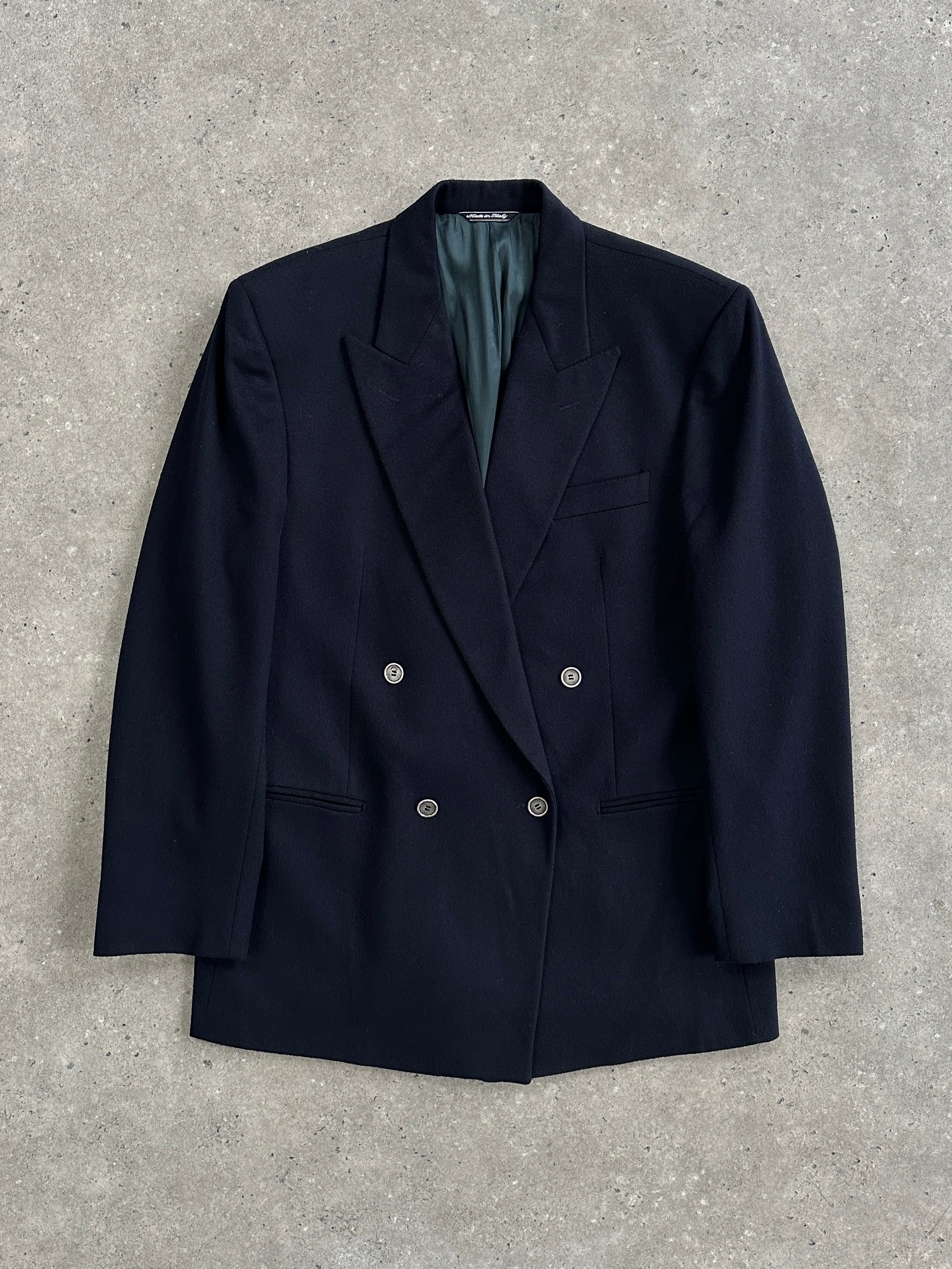 Yves Saint Laurent 80s brushed wool cashmere blazer in black, tailored fit, featuring the iconic logo, size 40R/L.