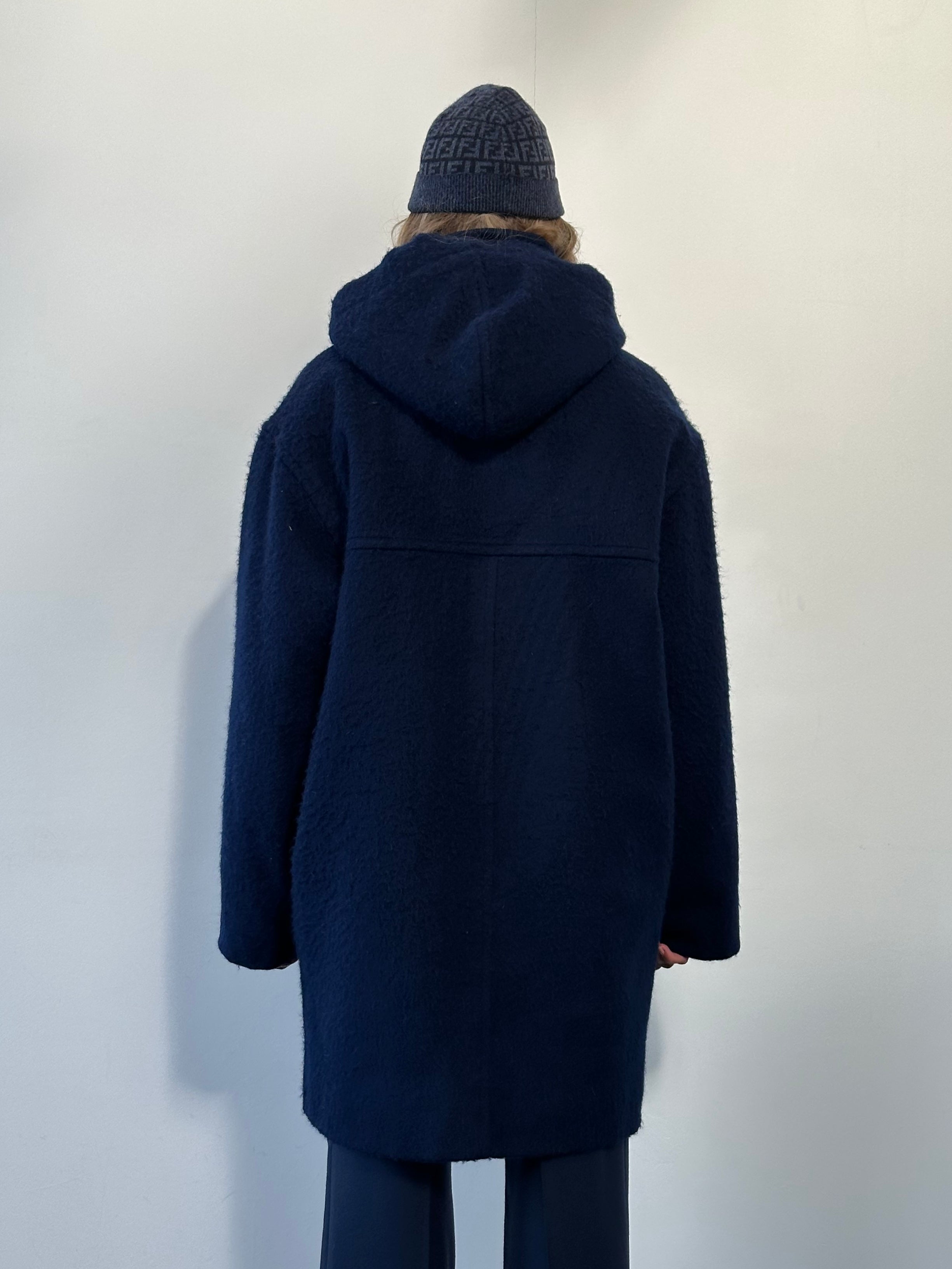 Yves Saint Laurent 1980s pure wool hooded coat in XL/XXL, stylish vintage coat with a classic hooded design.
