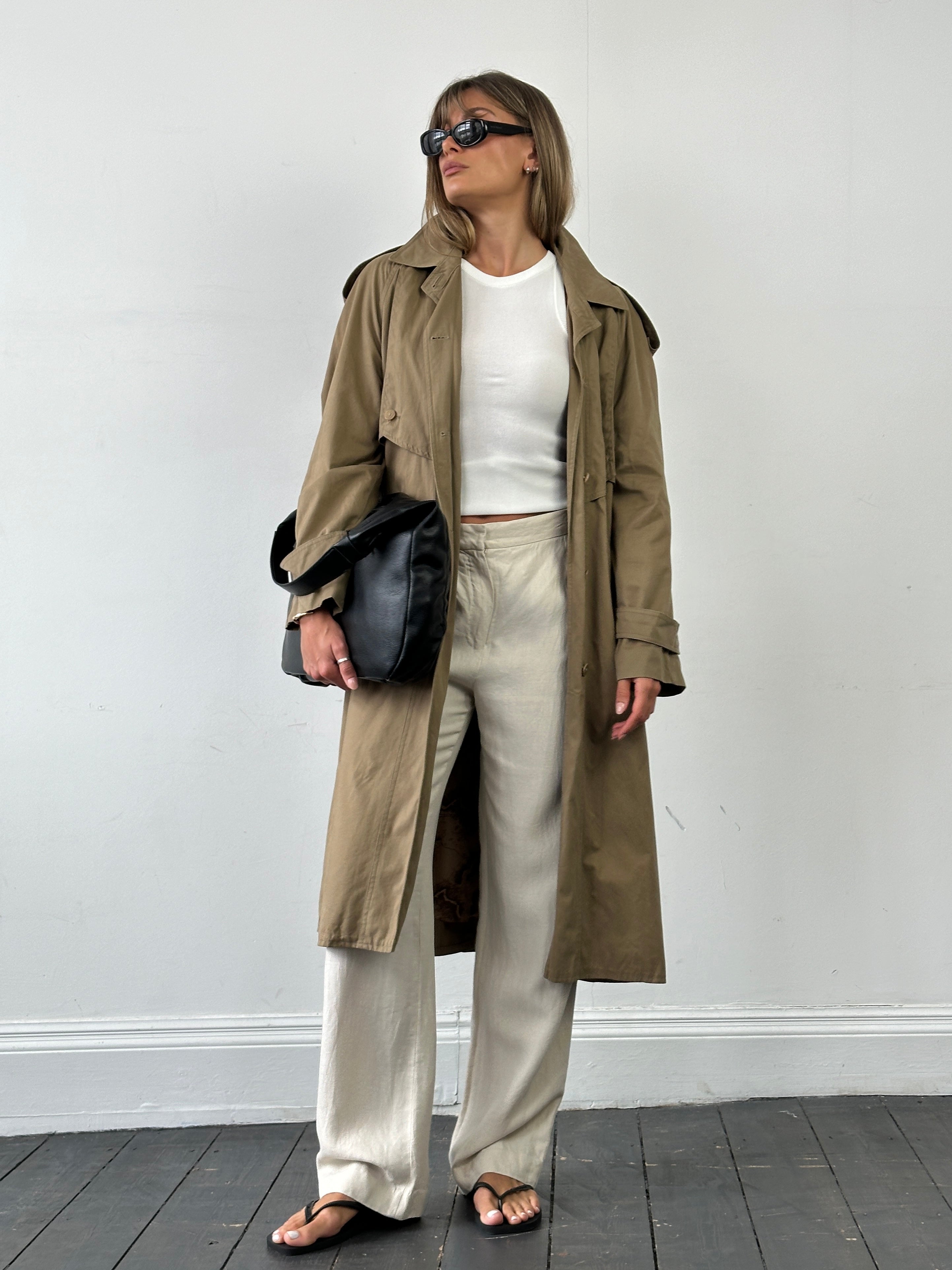 Vintage Pure Cotton Single Breasted Belted Trench Coat - L - SYLK