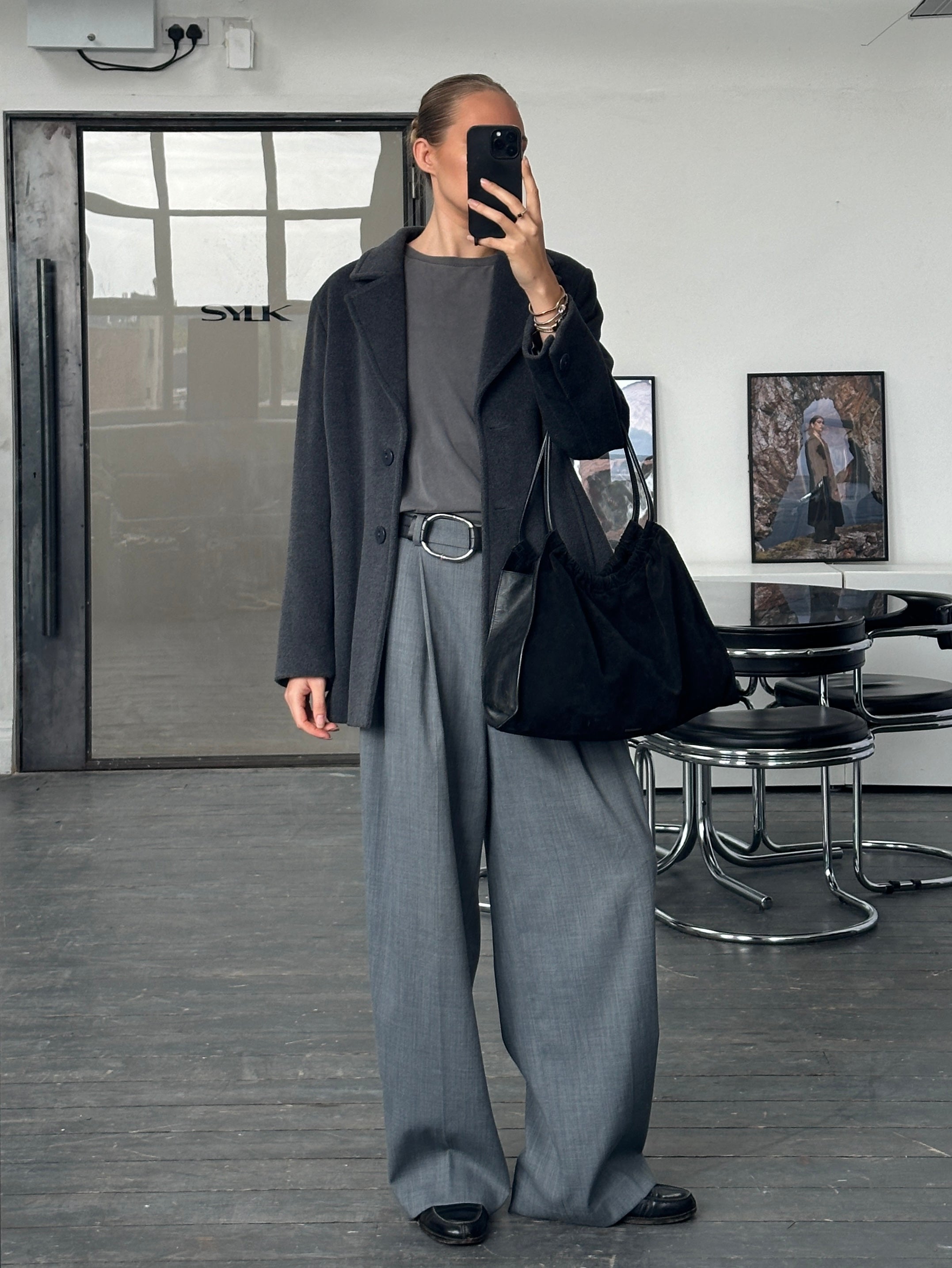 Krizia 1990s Virgin Wool Coat, men's medium, stylish vintage jacket with classic design and textured fabric.
