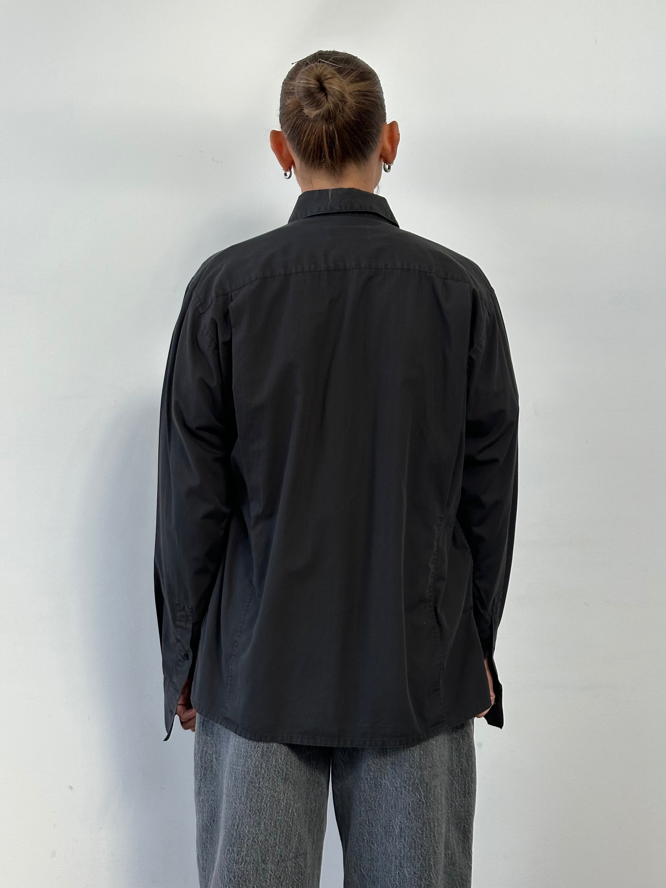 Yves Saint Laurent Pour Homme cotton logo shirt in size M/L, featuring classic design and brand logo on the front.
