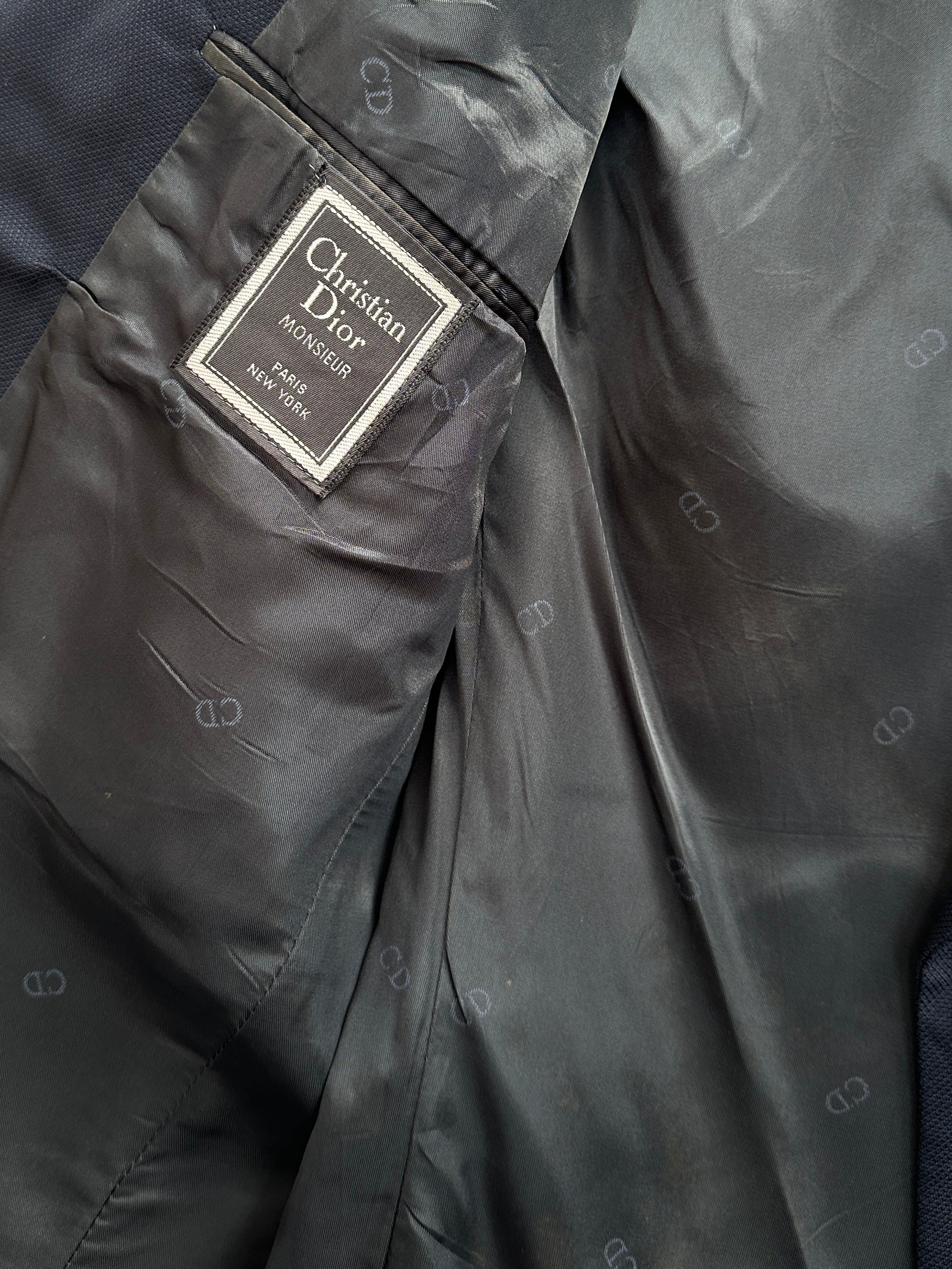 Christian Dior Monsieur 1980s pure wool tailored button blazer, 38R/M, showing classic lapel and bespoke detailing.