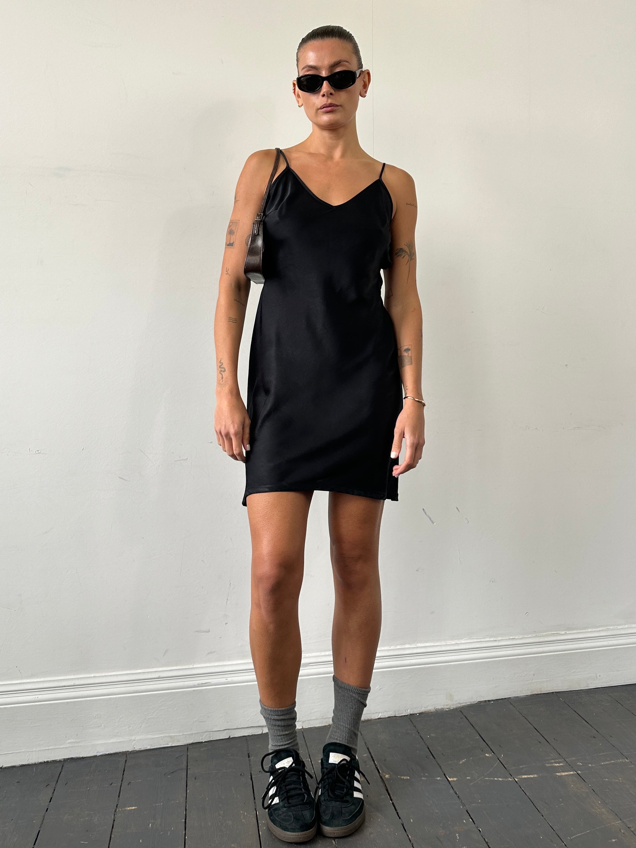 Armani Exchange pure silk mini slip dress in XS/S, featuring a sleek, fitted design and smooth silk fabric.
