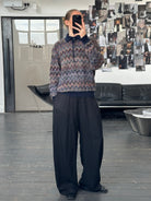 Italian Vintage 1990s Mohair Zig Zag Knitted Polo Jumper - L - SYLK