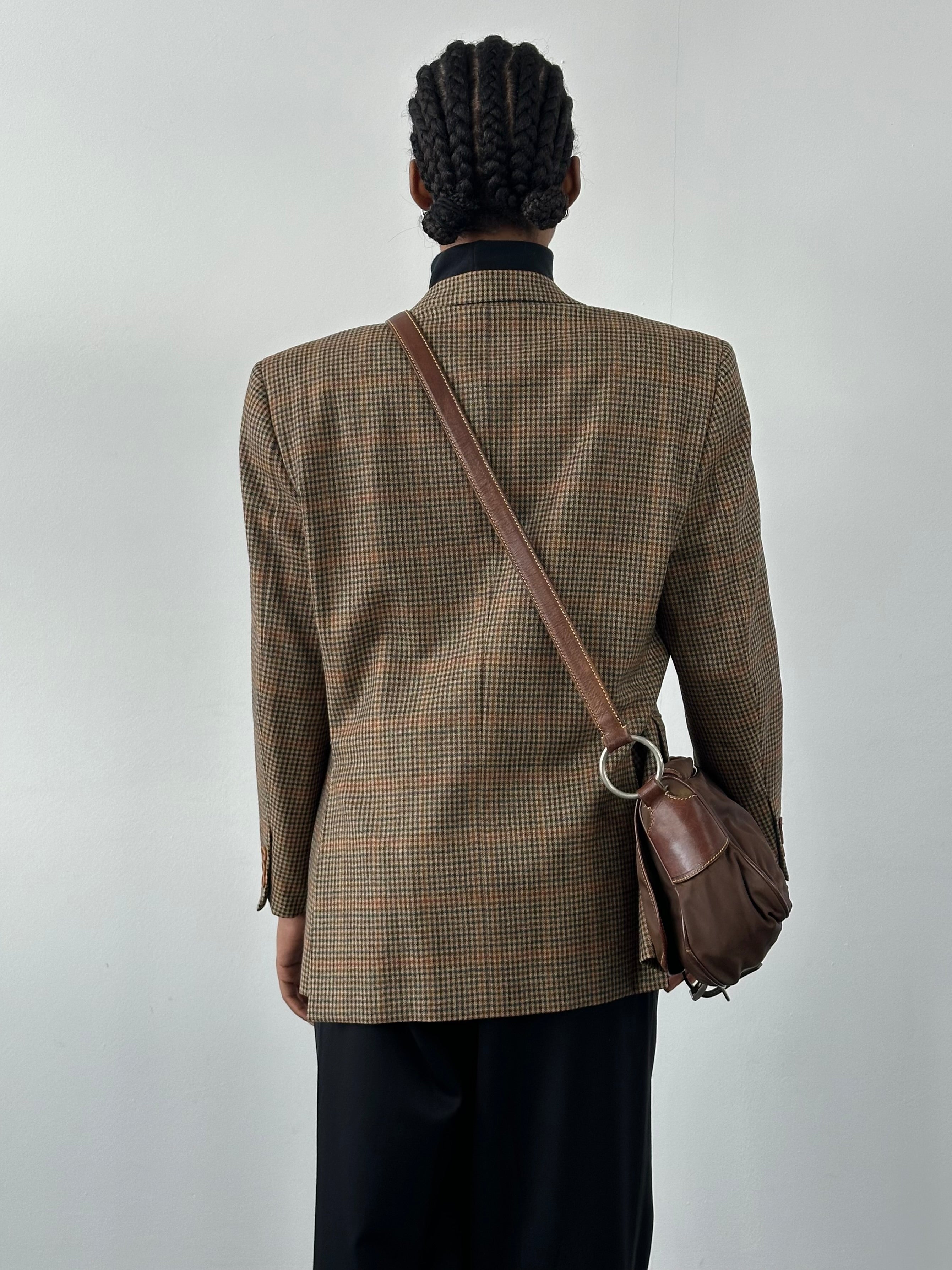 Loro Piana Loyal London 1990s pure wool check blazer in size 36R, tailored fit with classic plaid pattern and structured lapels.