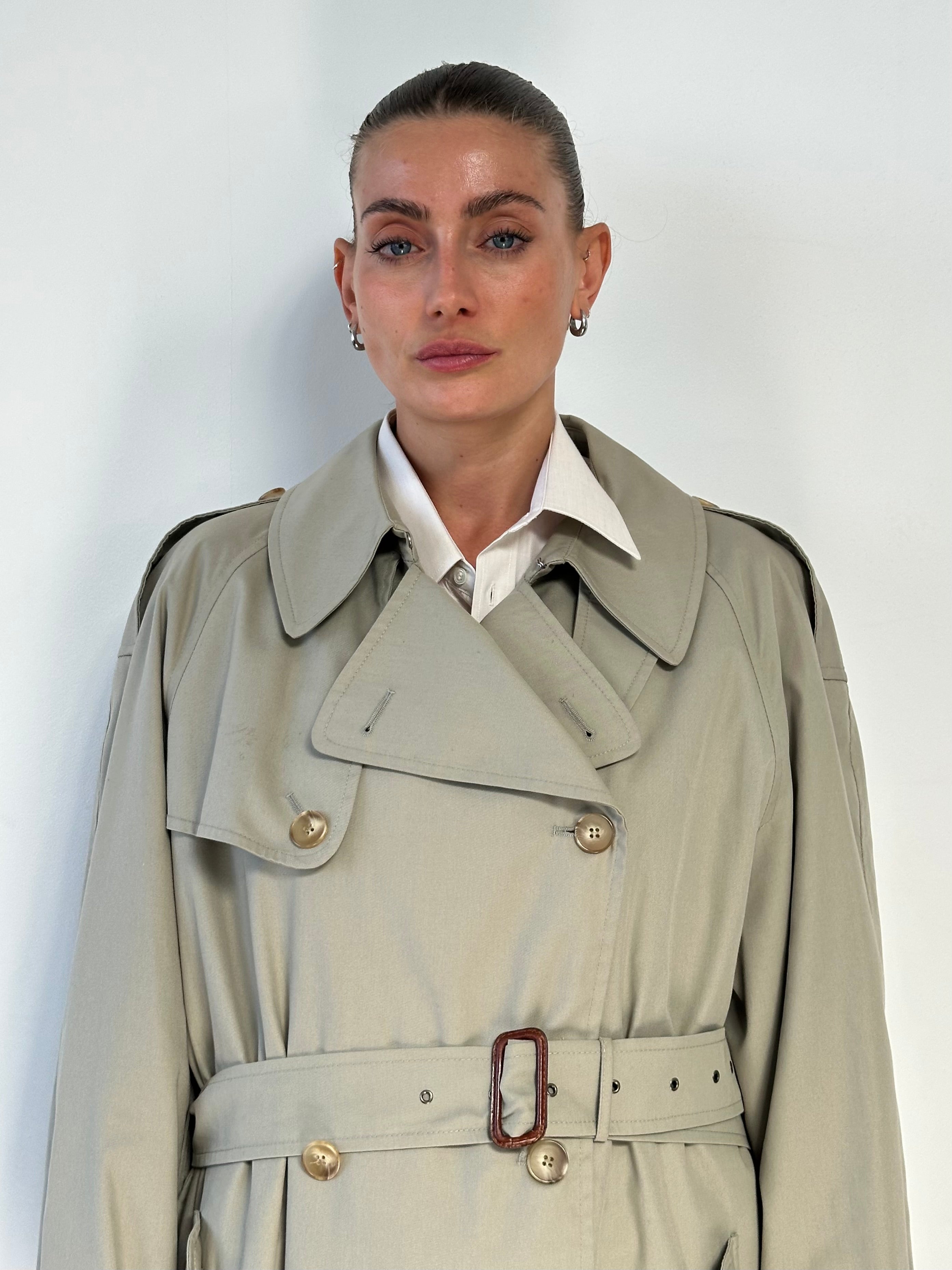 Italian Vintage Double Breasted Belted Trench Coat - XL - SYLK
