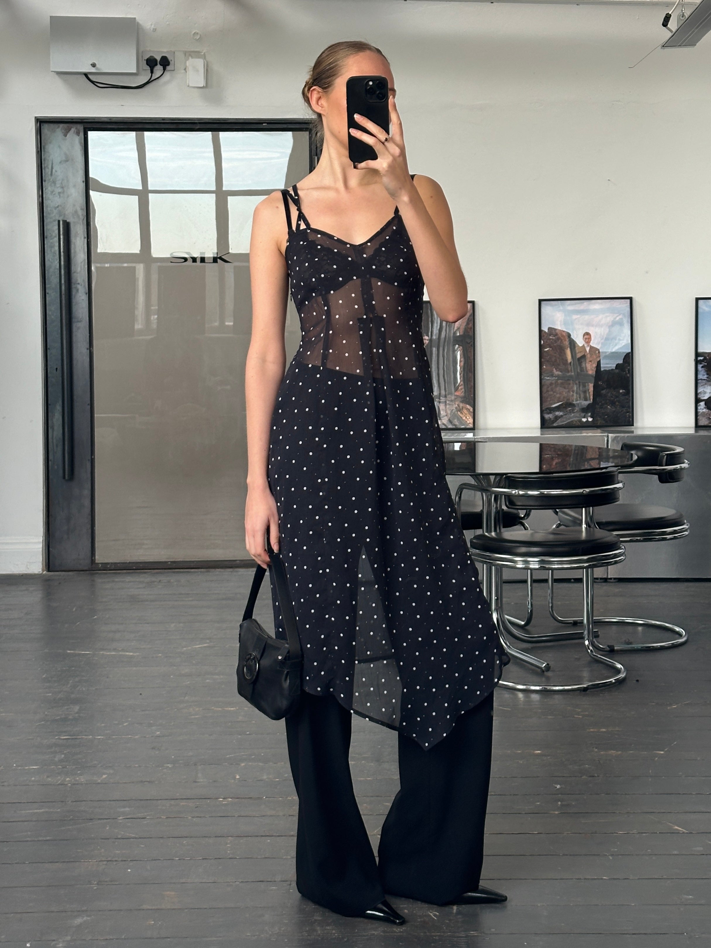 Vintage 2000s Sheer Polka Dot Slip Dress - S - SYLK