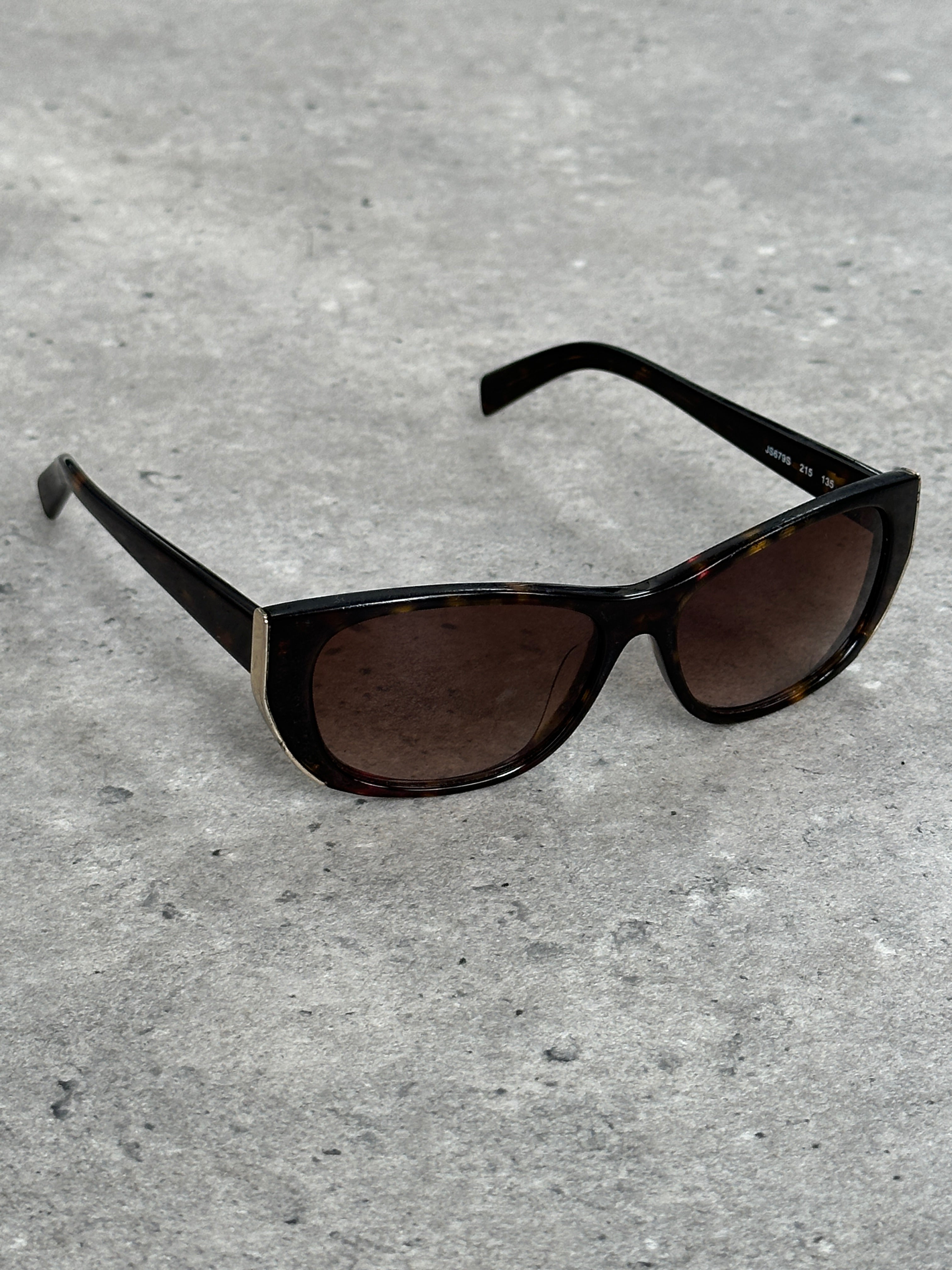 Jil Sander 2000s tortoiseshell rectangular logo sunglasses with dark lenses and bold frame design.