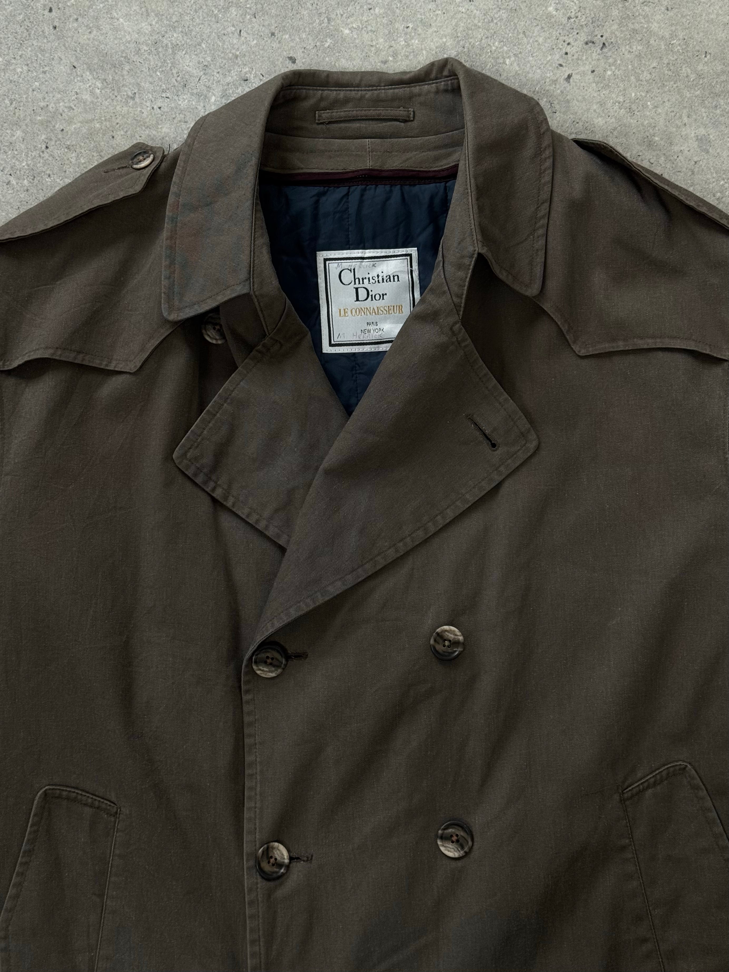 Christian Dior Le Connaisseur 1980s cotton double-breasted trench coat in XL, shown with classic collar and button details.