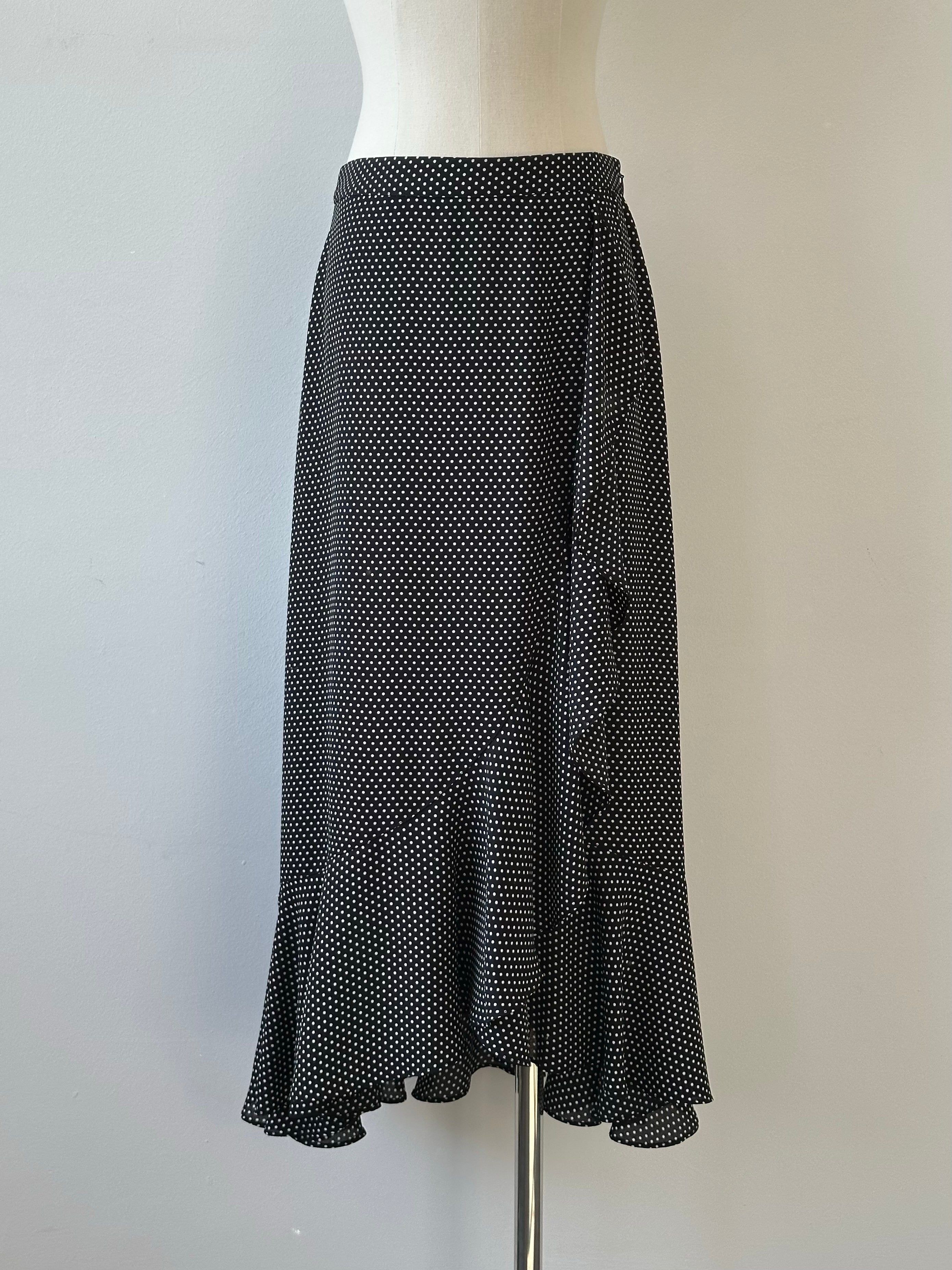Vintage 2000s Polka Dot Ruffle Midi Skirt - W26