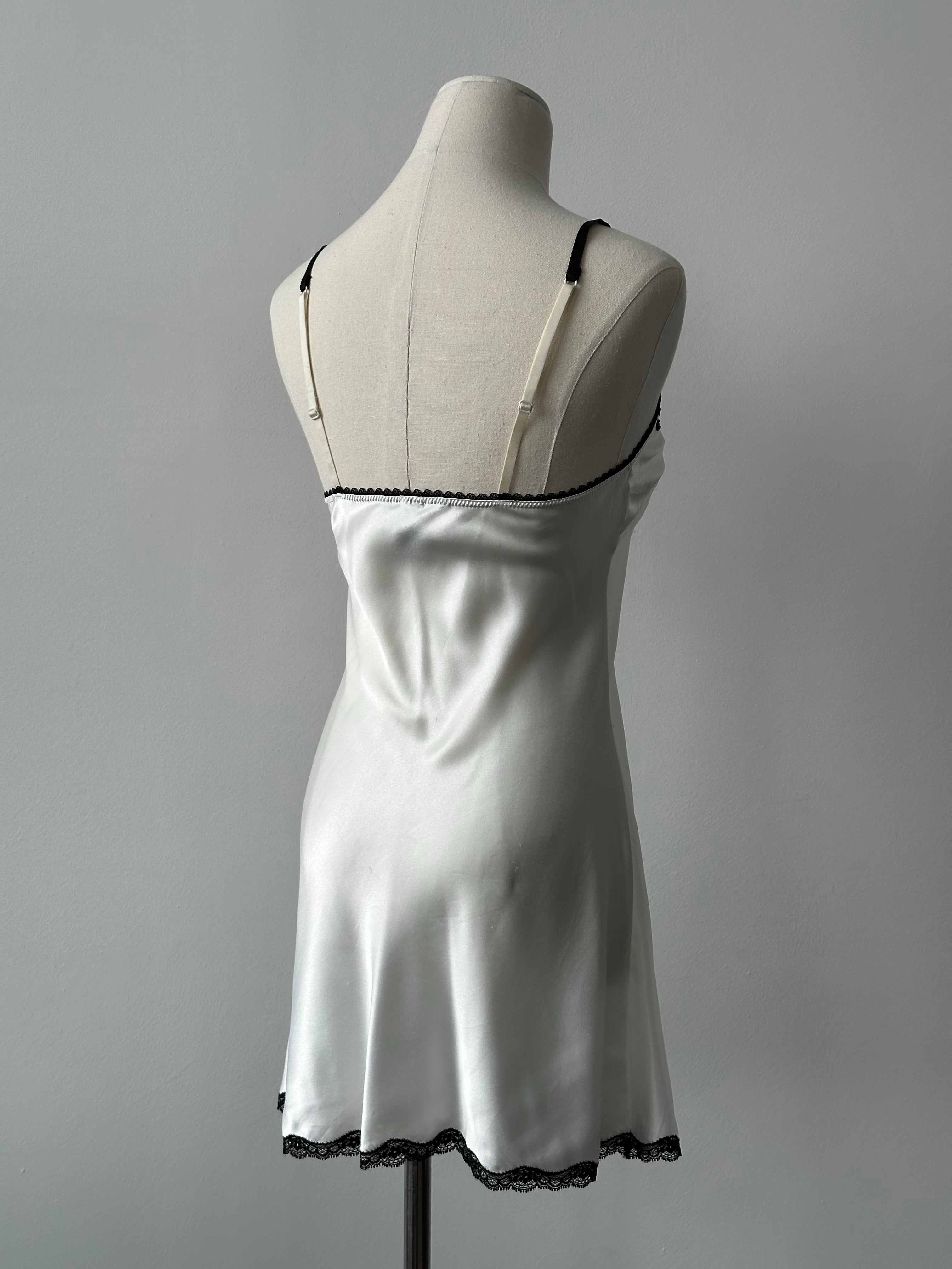 Victoria's Secret 2000s satin lace mini slip dress in XS/S, featuring a silky fabric and delicate lace details.