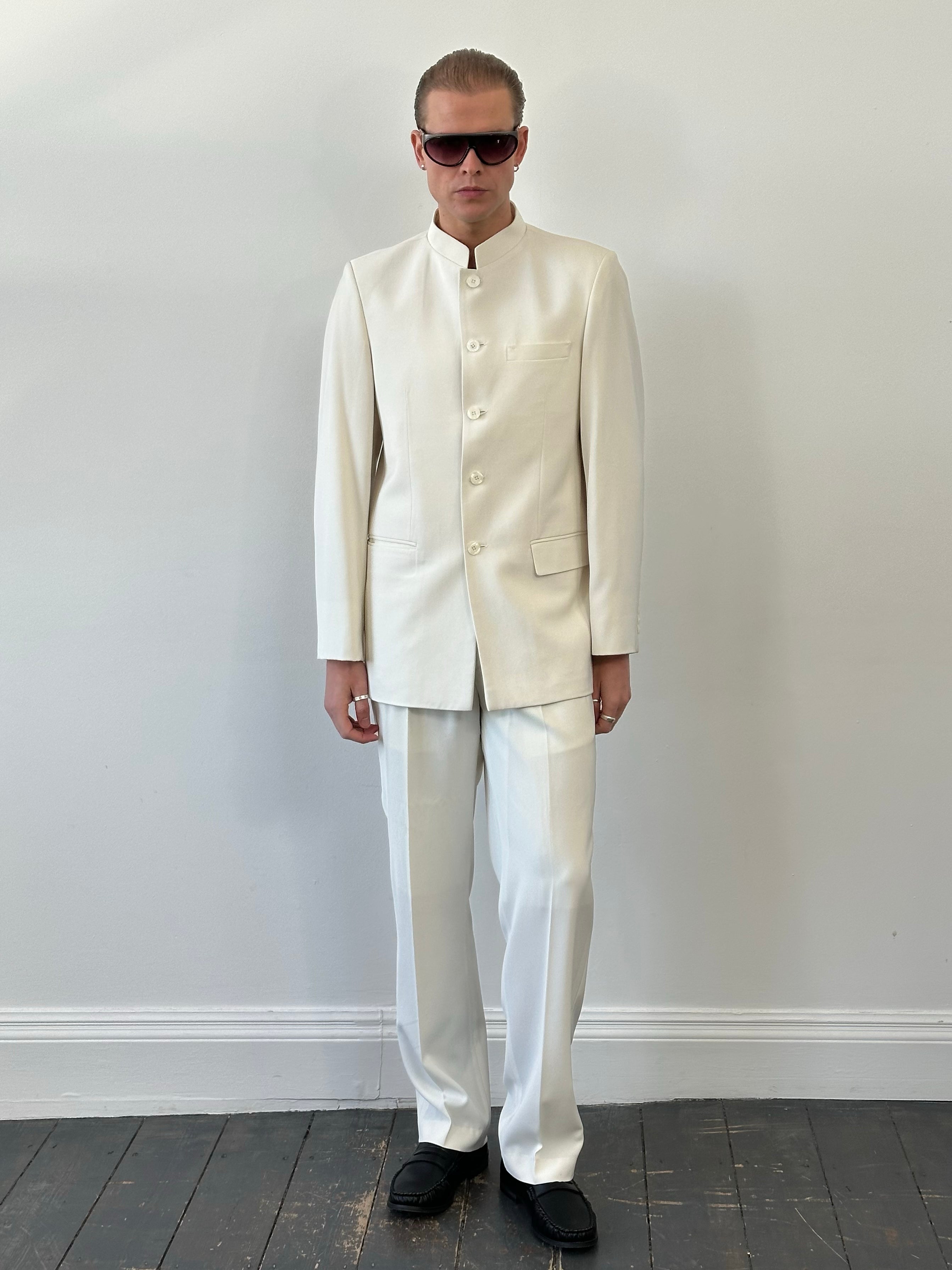Vintage 1990s Collarless Tailored Suit - 40R/W30