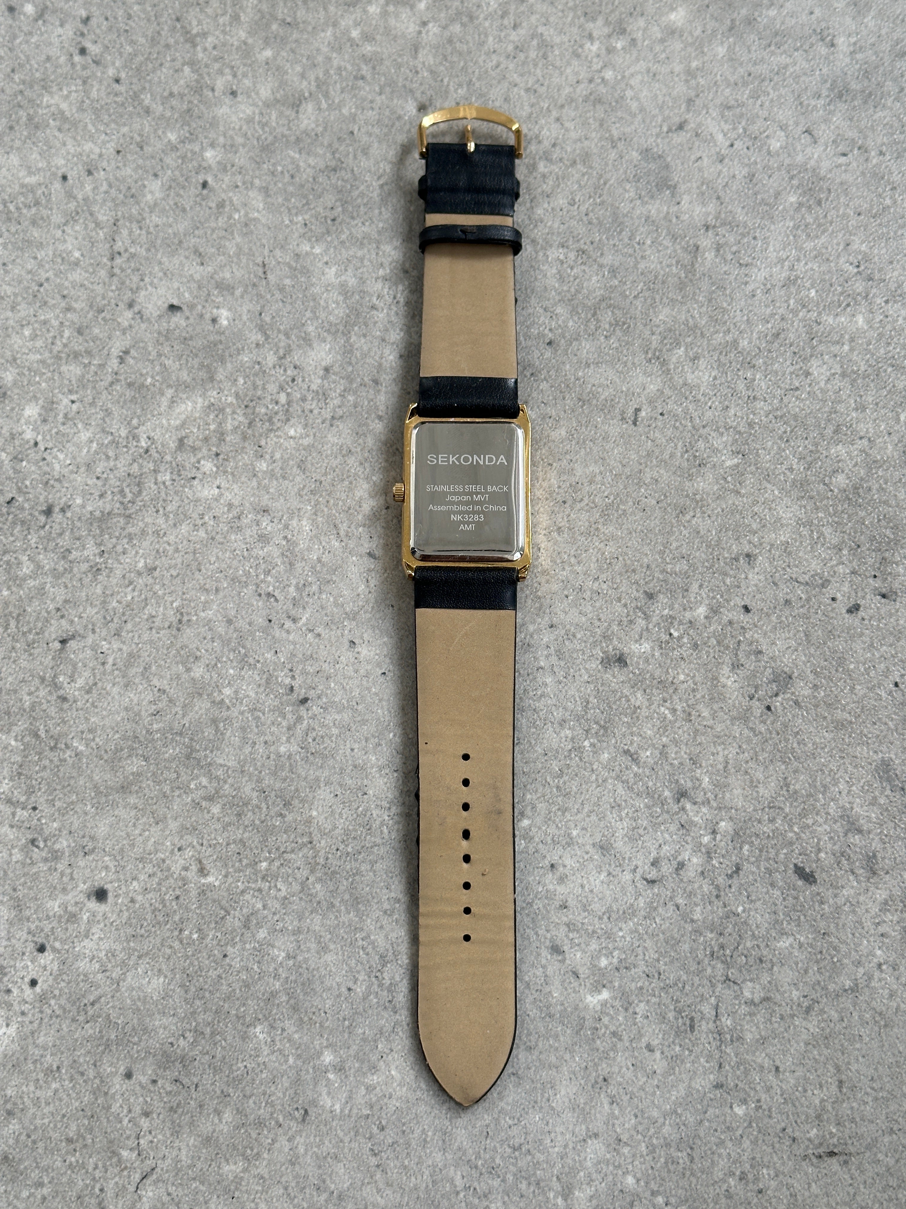 Sekonda 2000s Gold Tone Rectangular Quartz Leather Watch