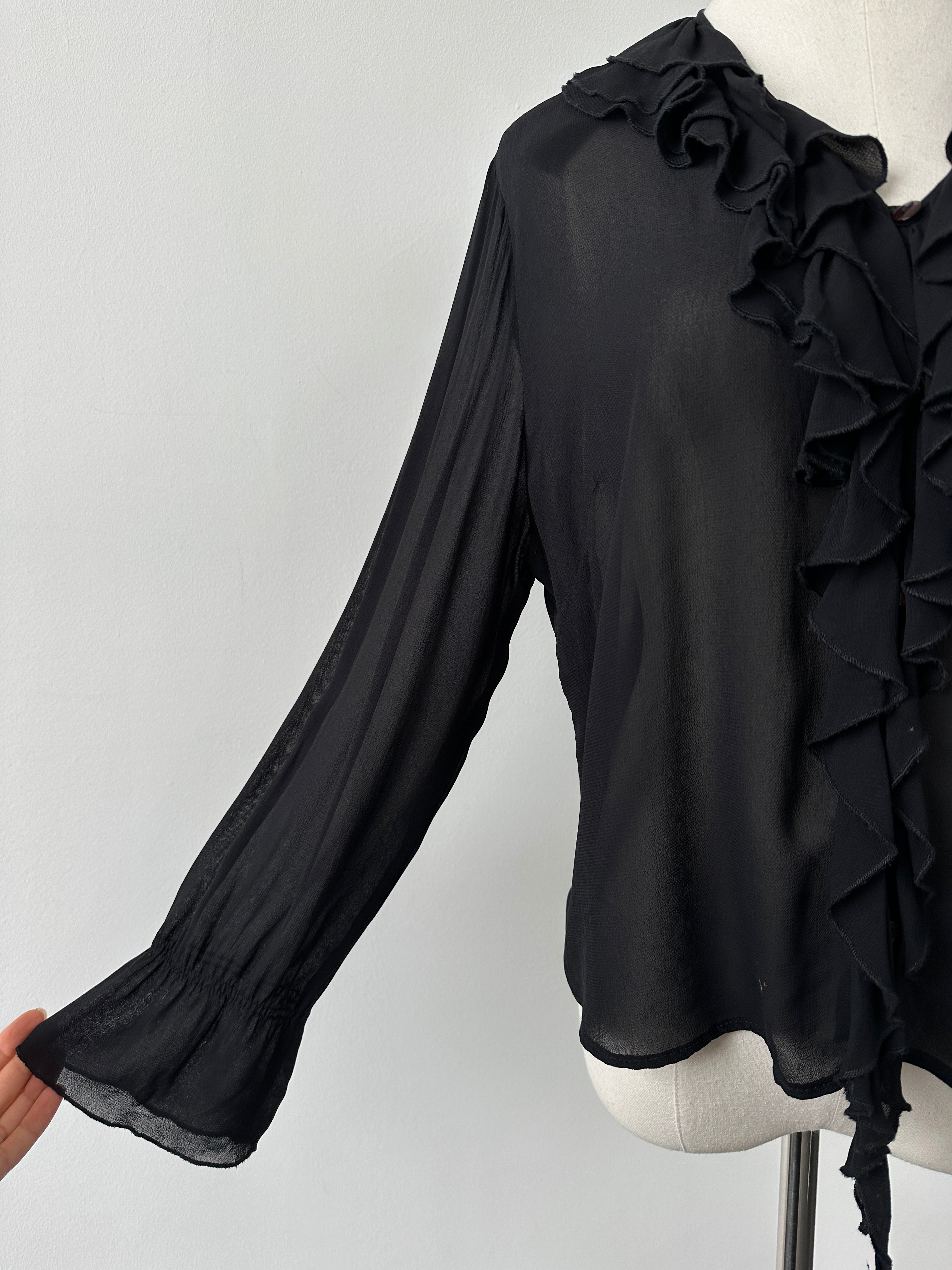 Vintage 1990s Sheer Ruffle Shirt - M
