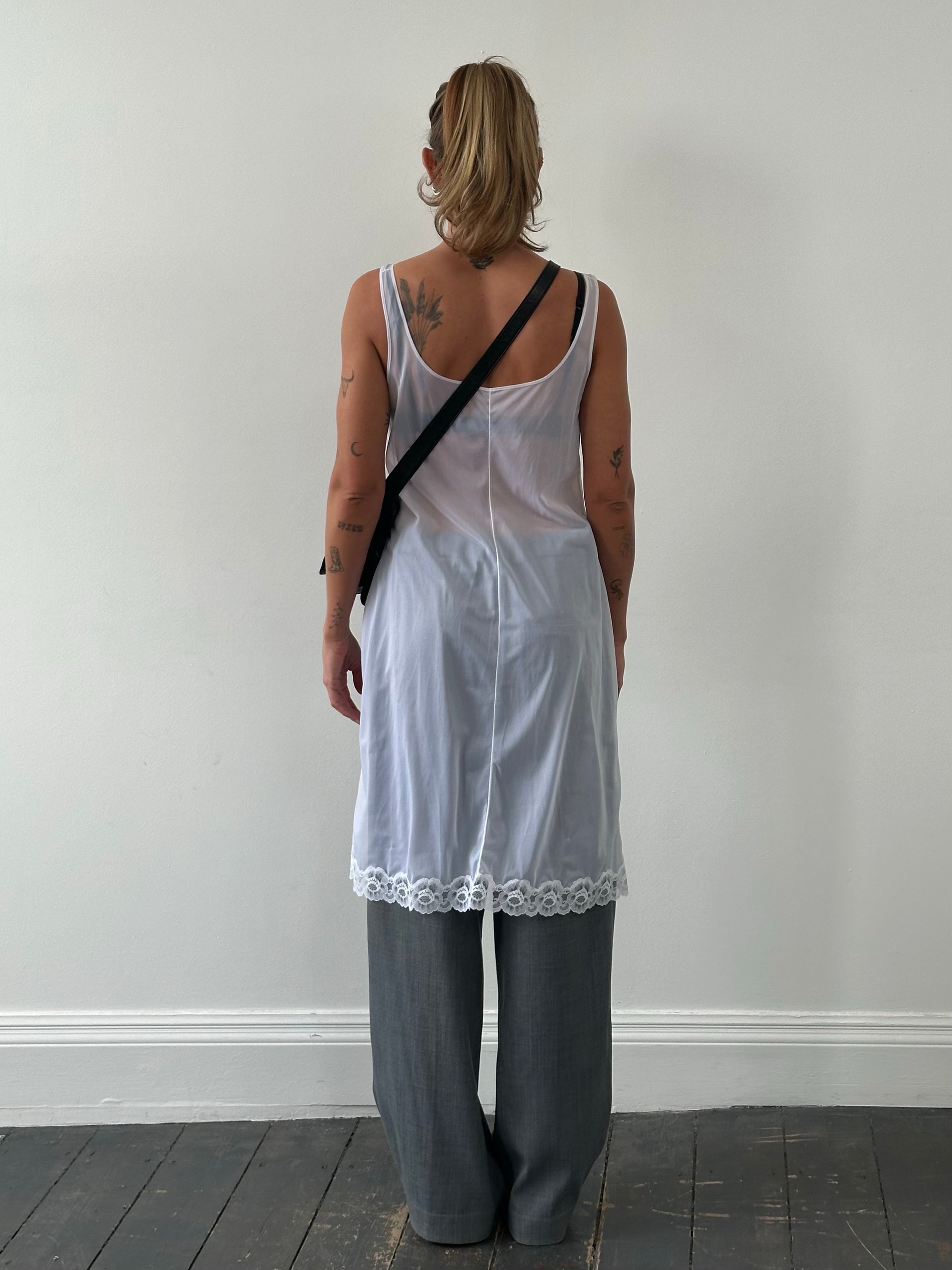 Italian Vintage 1990s Sheer Lace Sleeveless Dress - L