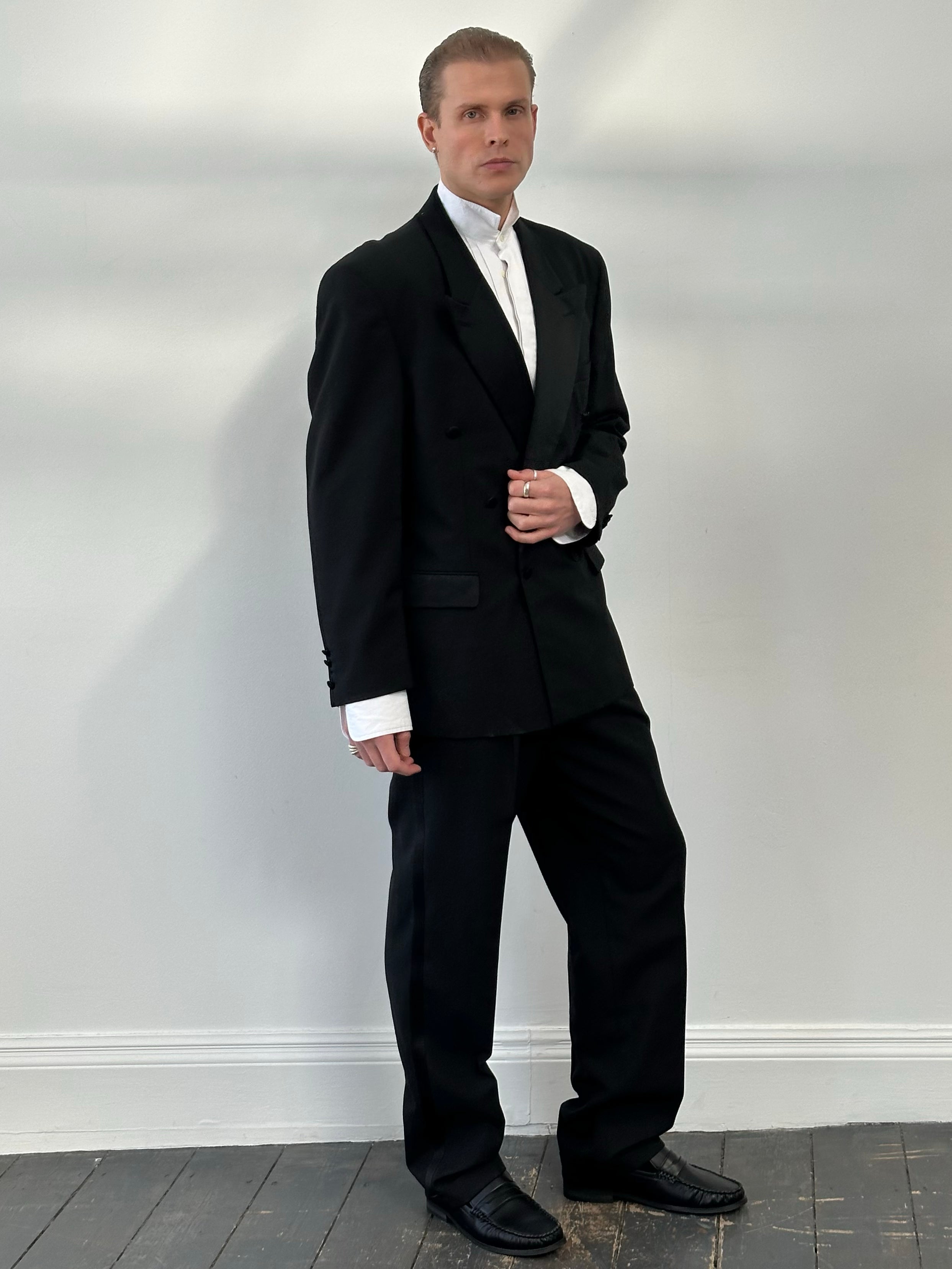 Vintage 1990s Wool Double Breasted Tuxedo Suit - 44R/W32
