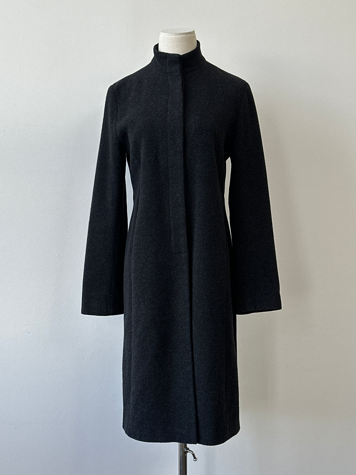 British Vintage 1990s Wool High Neck Fitted Coat - M