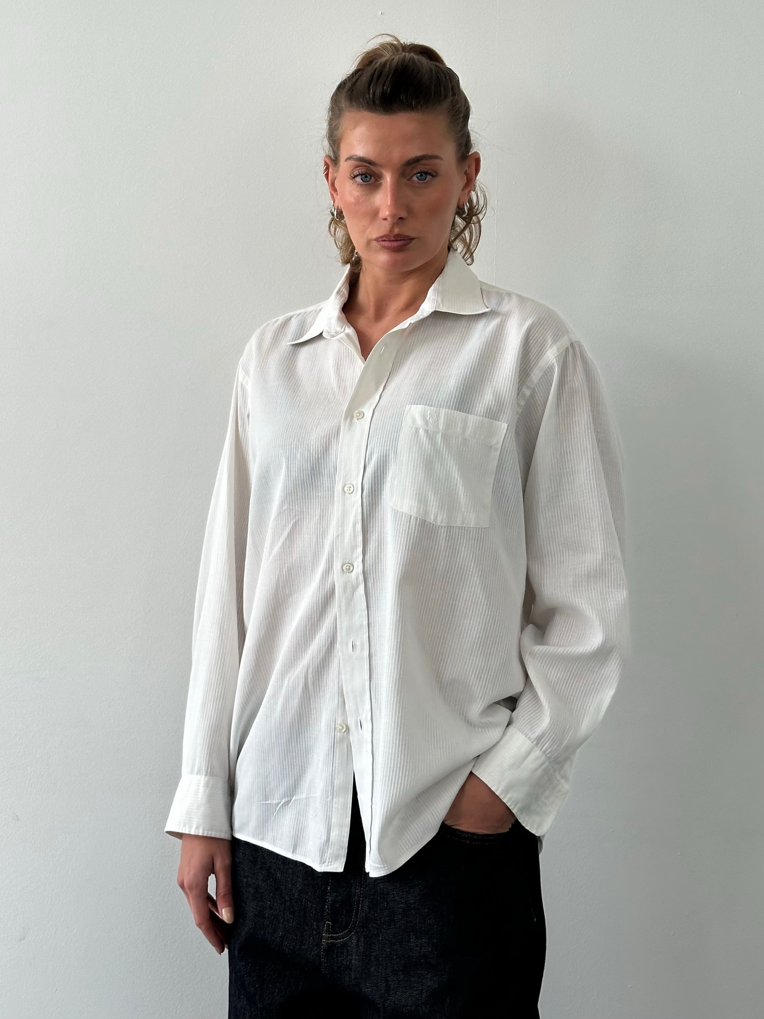 Christian Dior 1990s Cotton Striped Logo Shirt - L