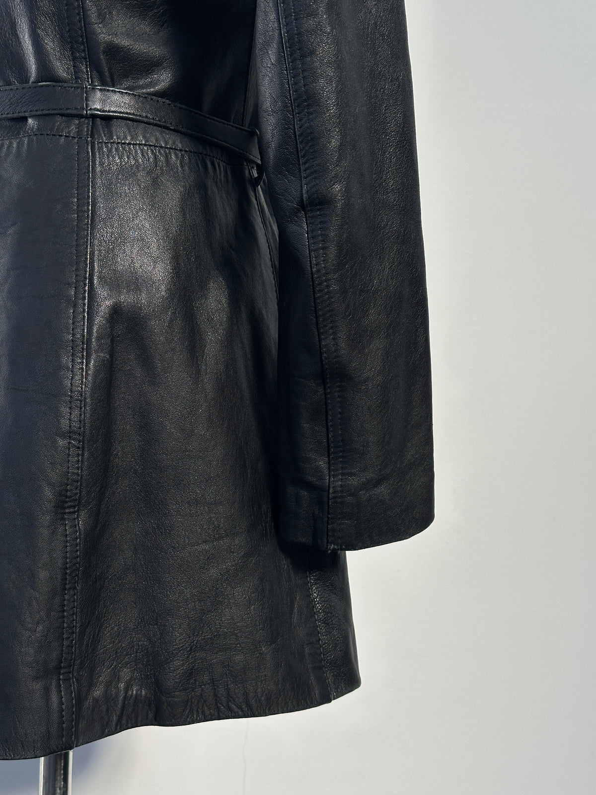 Italian Vintage 1990s Double Zip Belted Leather Jacket - XS