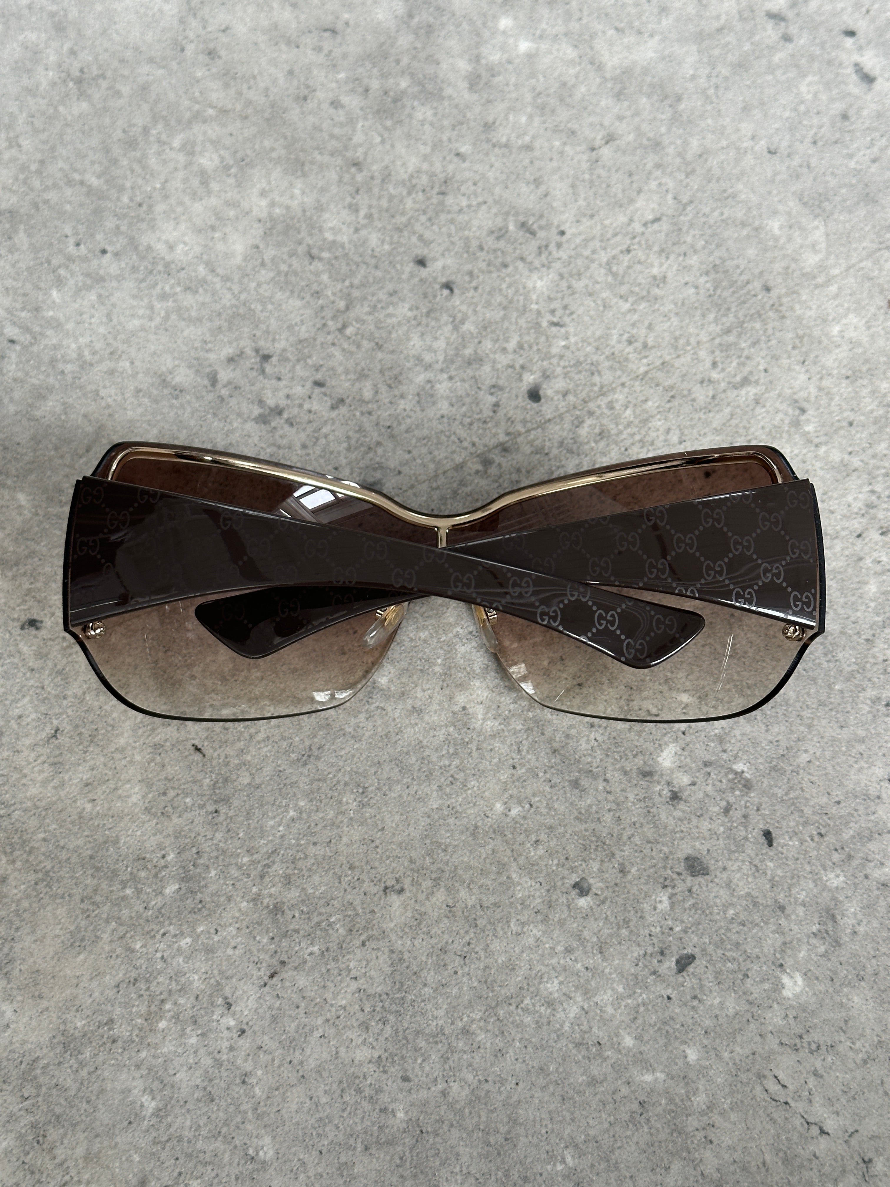 Gucci 2000s Tom Ford Era Oversized Shield Monogram Sunglasses