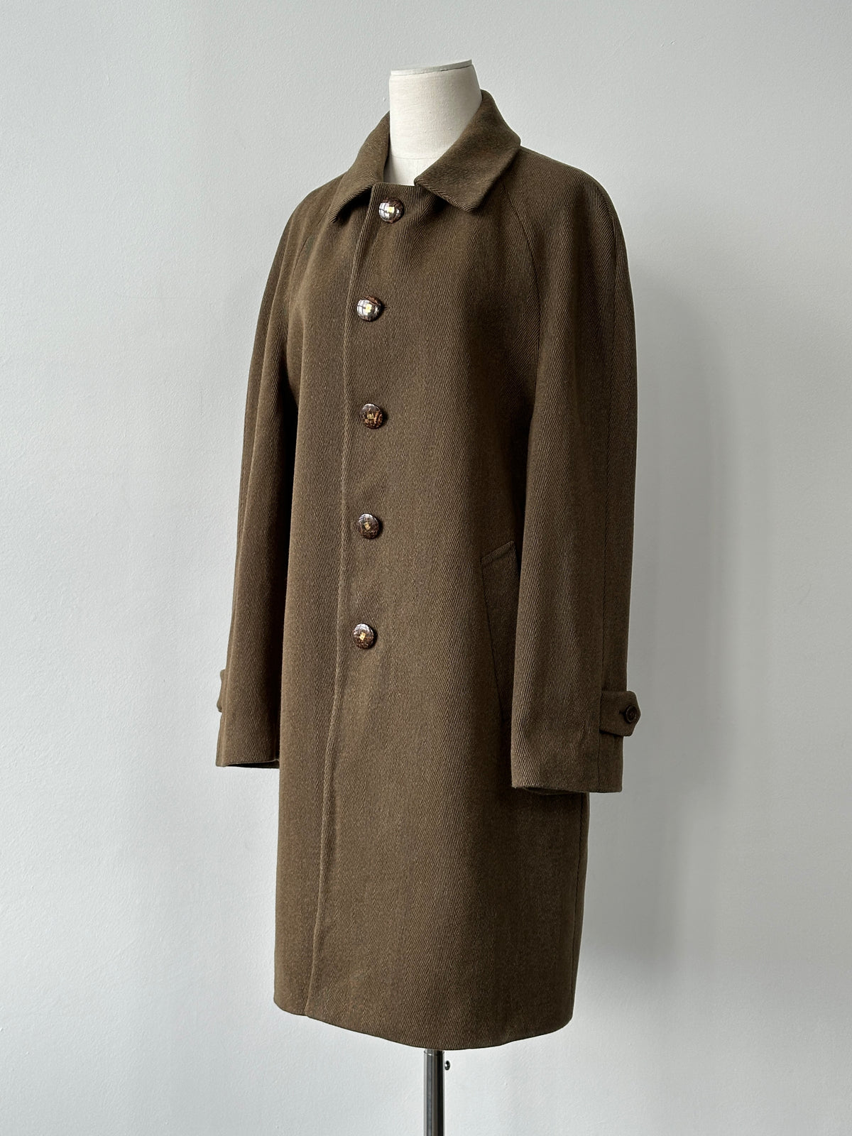 Italian Vintage 1990s Wool Herringbone Single Breasted Coat - L
