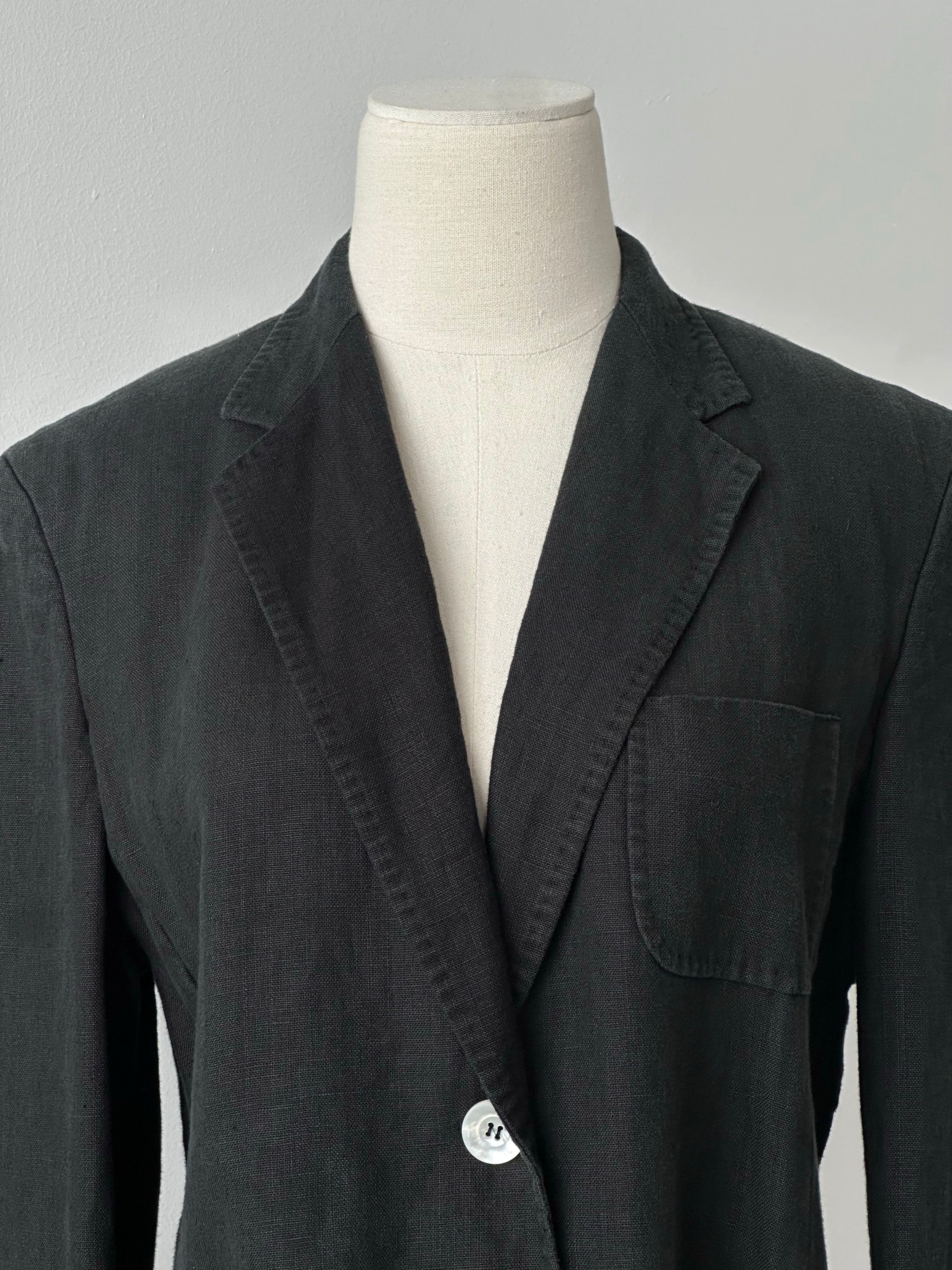 Max Mara 1990s Pure Linen Contrast Collar Single Breasted Blazer - S