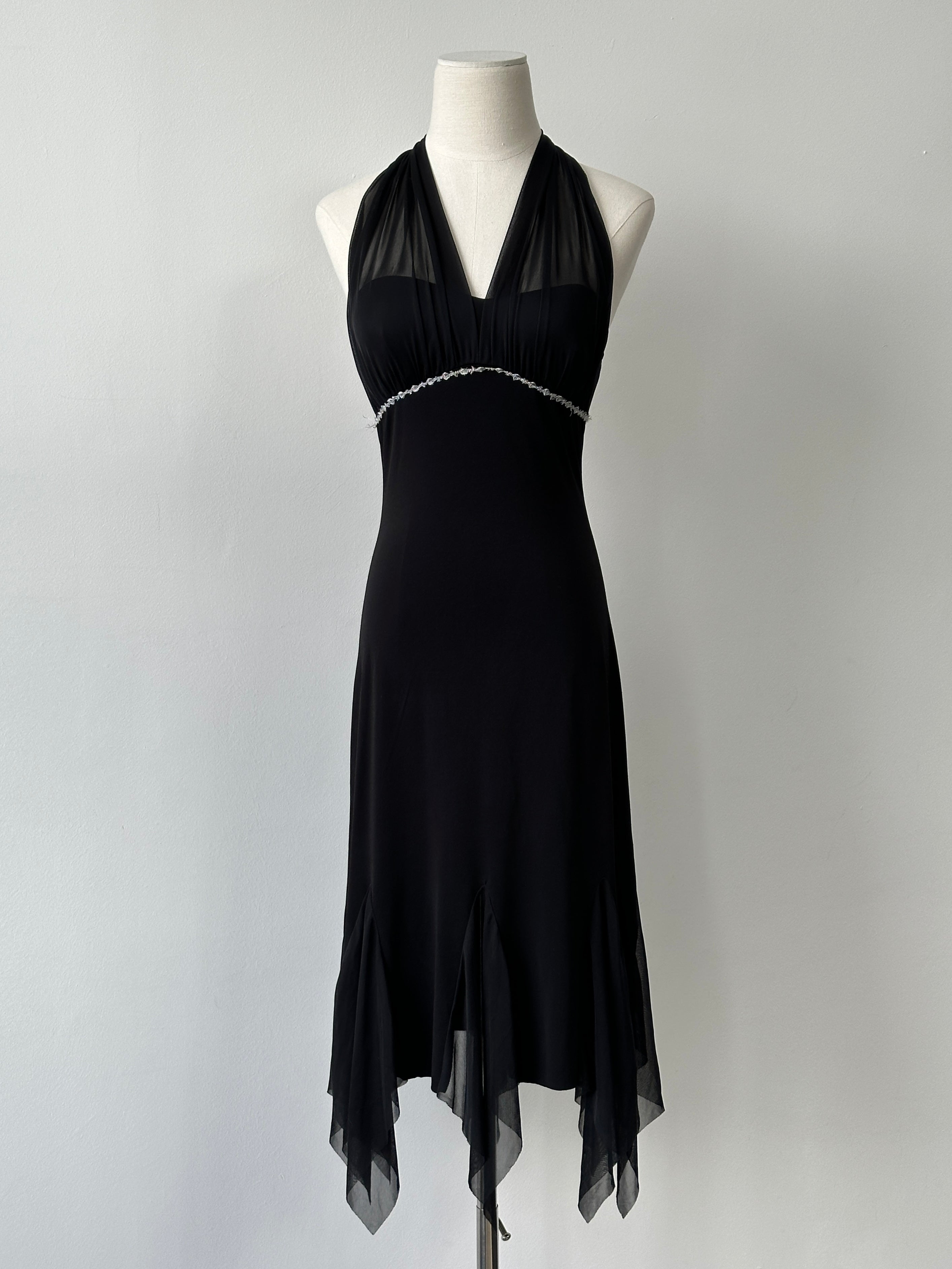 Vintage 2000s Halterneck Handkercheif Midi Dress - M