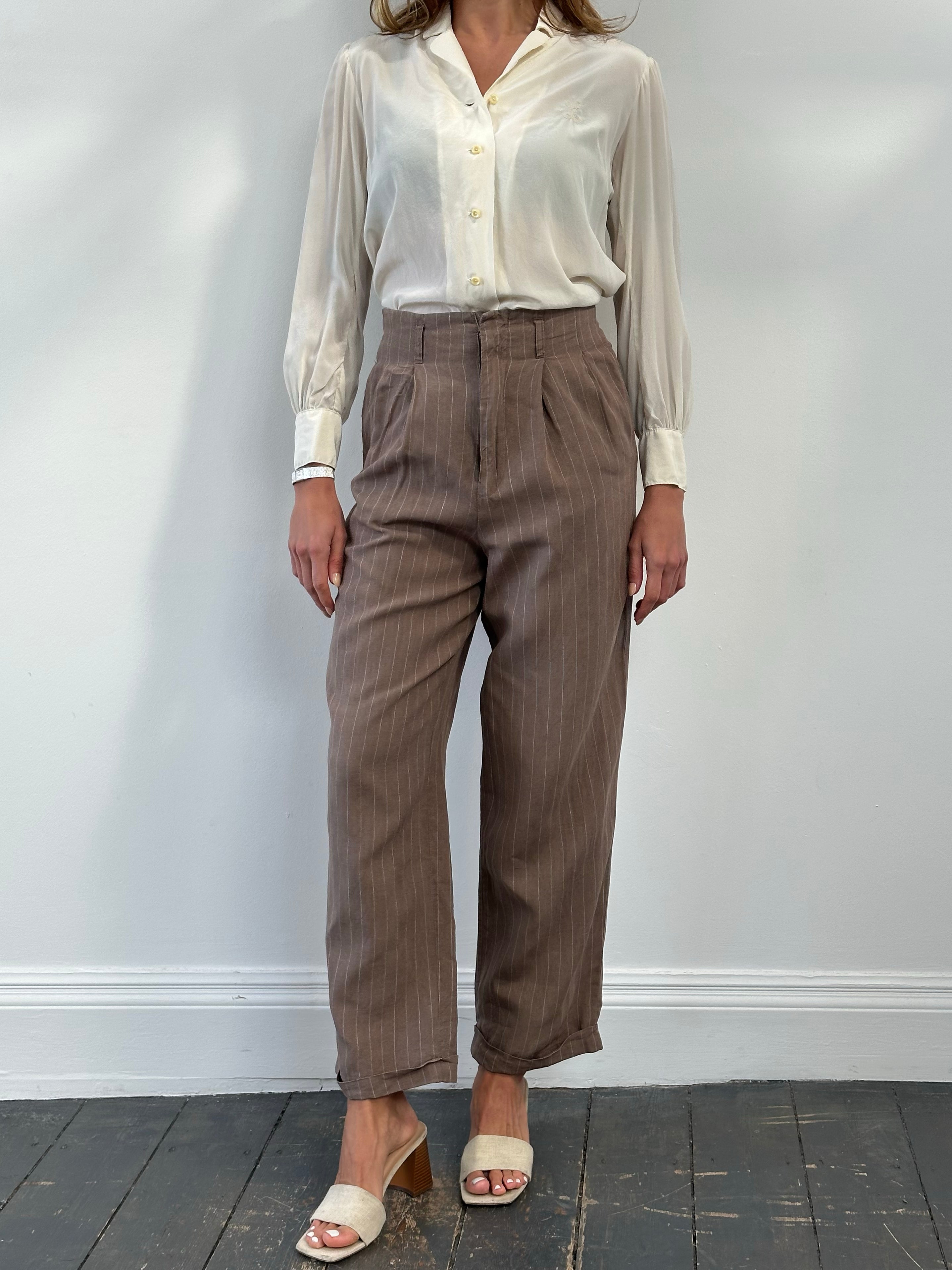 Jigsaw 1990s Pure Linen Striped Wide Leg Trouser -