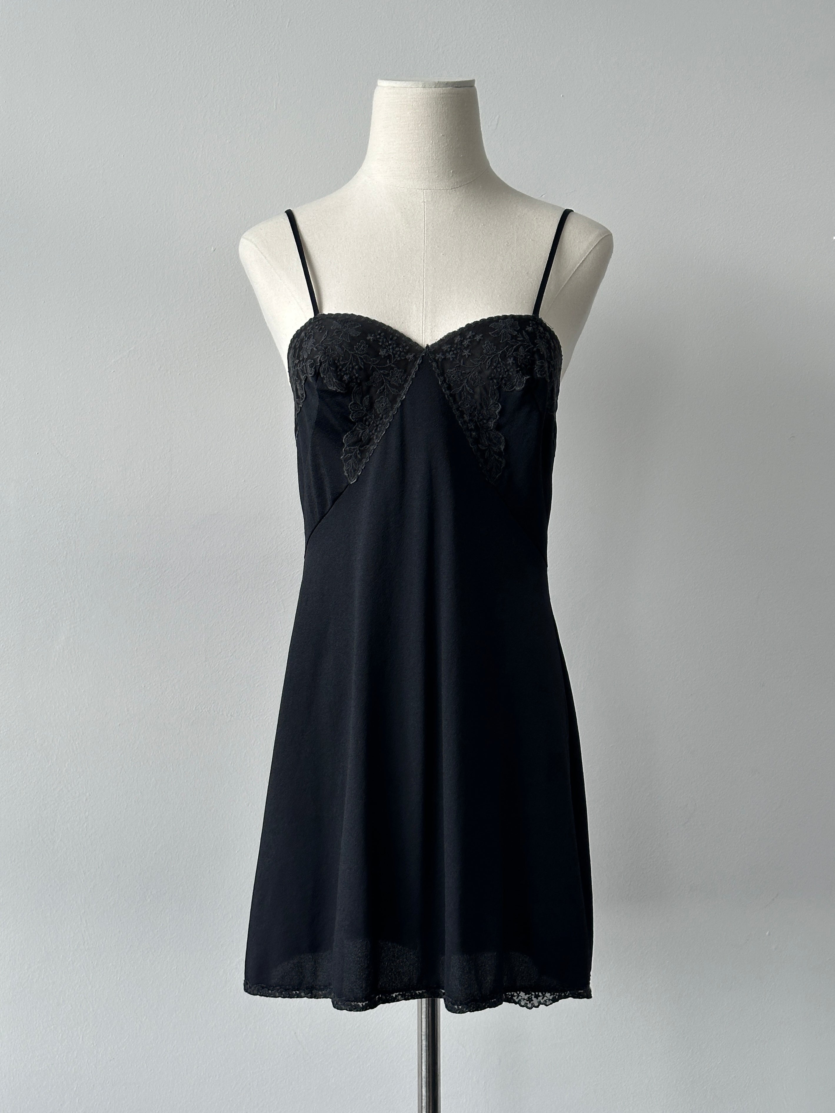 Vintage 1990s Lace Satin Mini Slip Dress - S