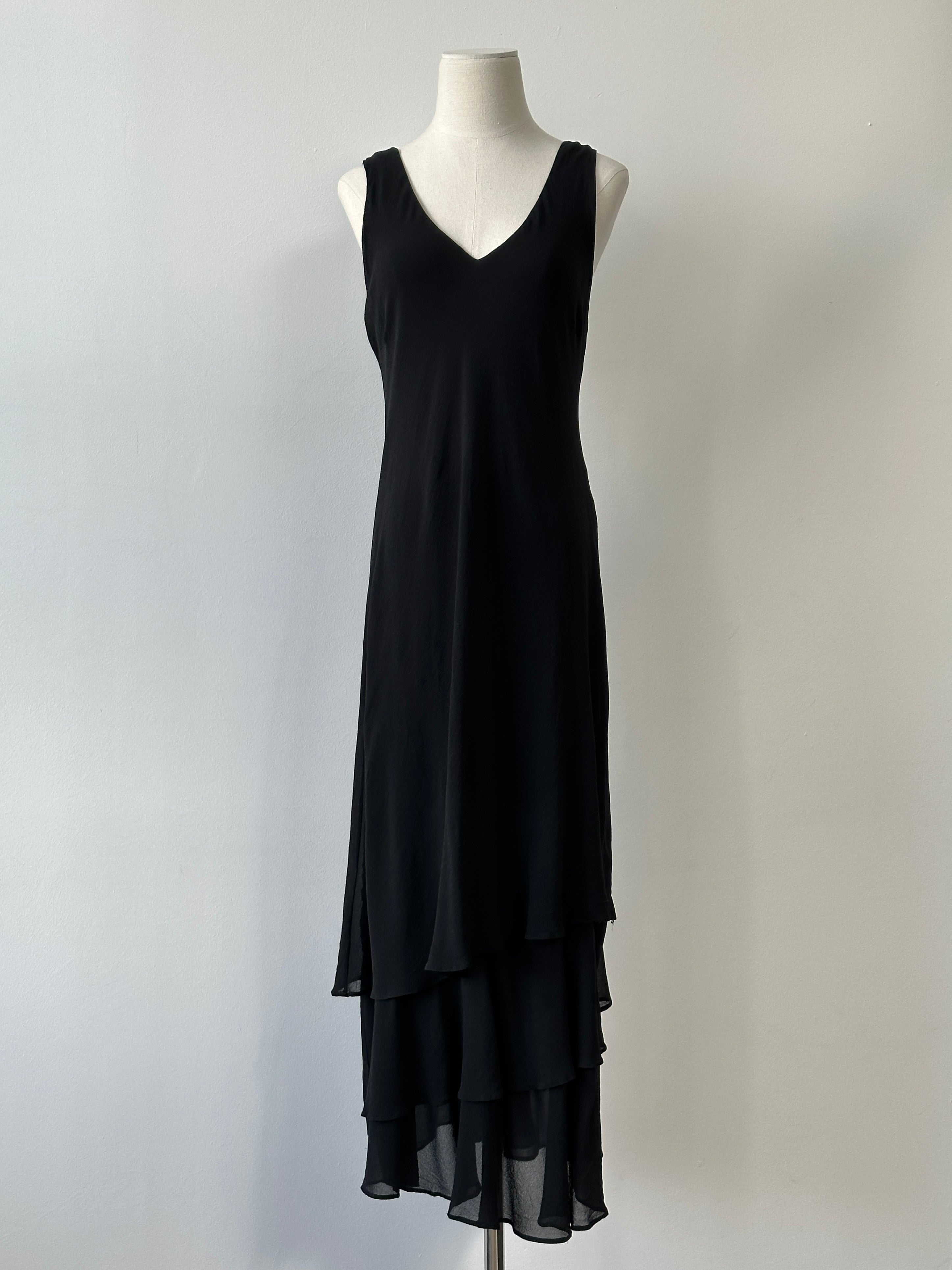 Vintage 1990s Pure Silk V Neck Floor Length Dress - M
