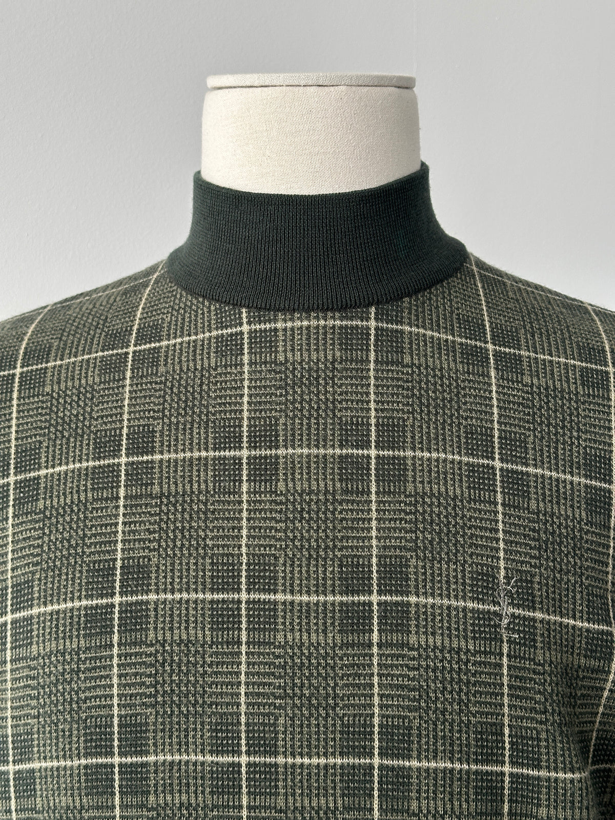 Yves Saint Laurent 1990s Pure Wool Check High Neck Jumper - S-M