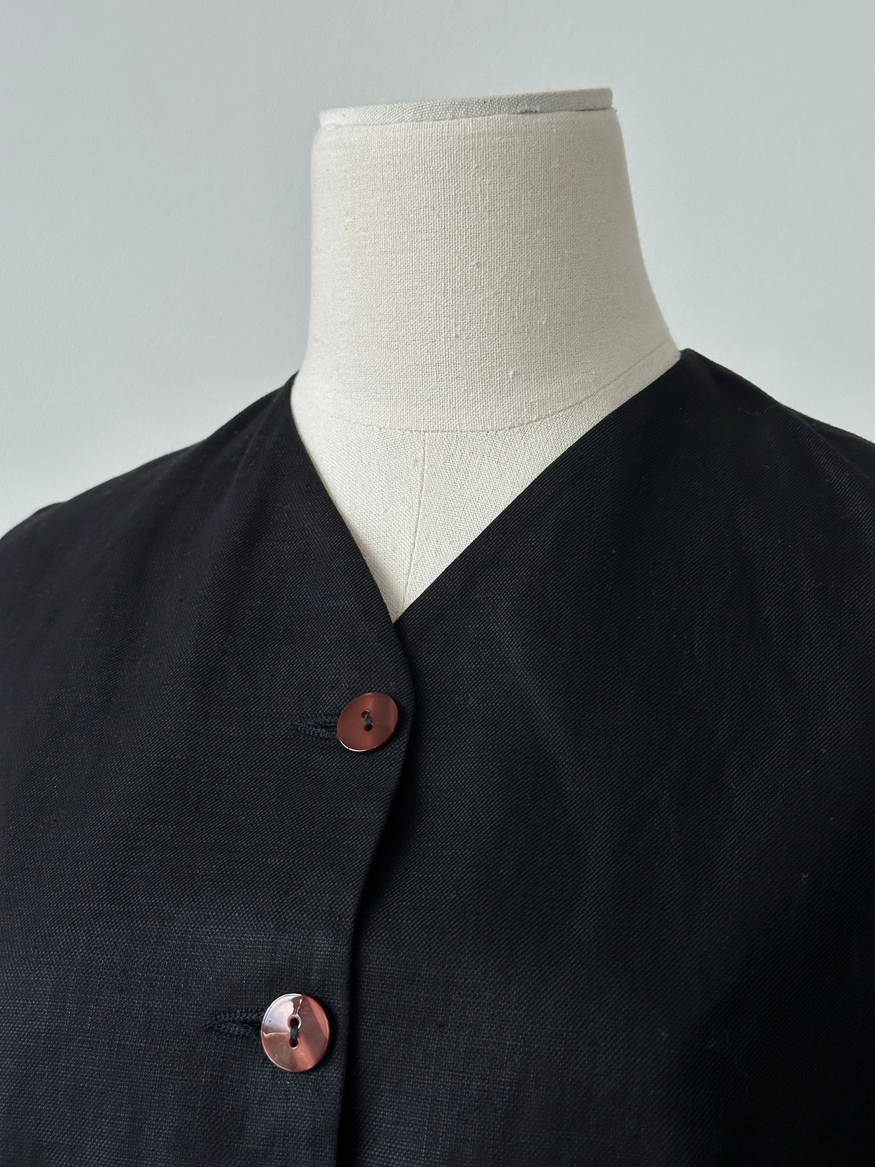 Italian Vintage 1990s Linen Sleeveless Waistcoat - M