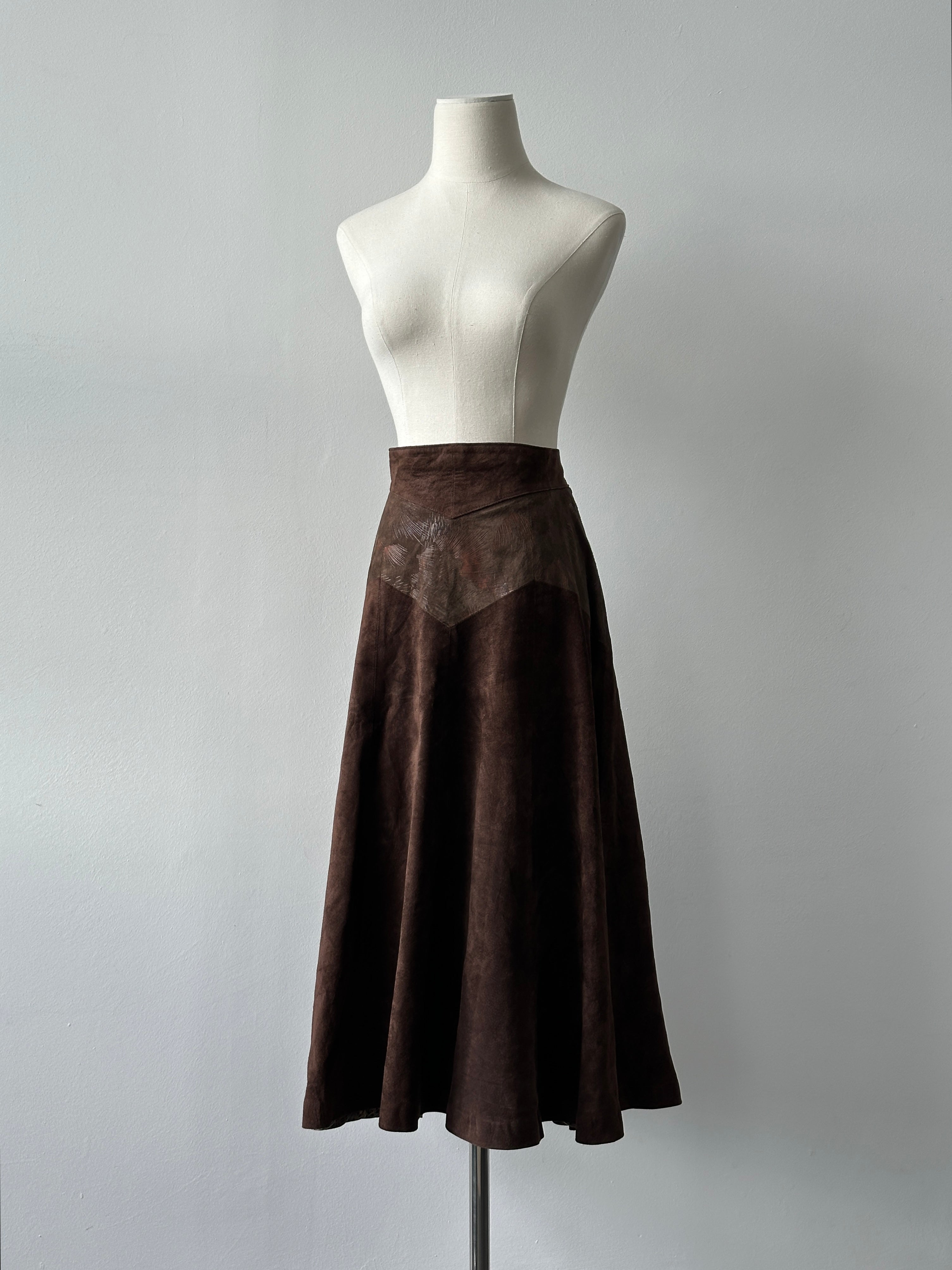 Vintage 1990s Suede Midi Skirt - W28