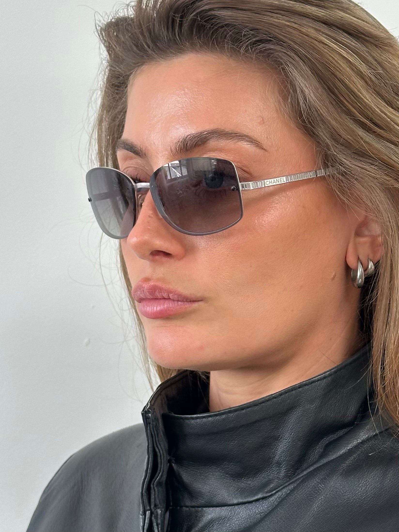 Chanel 2000s Rimless Crystal Bar Rectangle Sunglasses