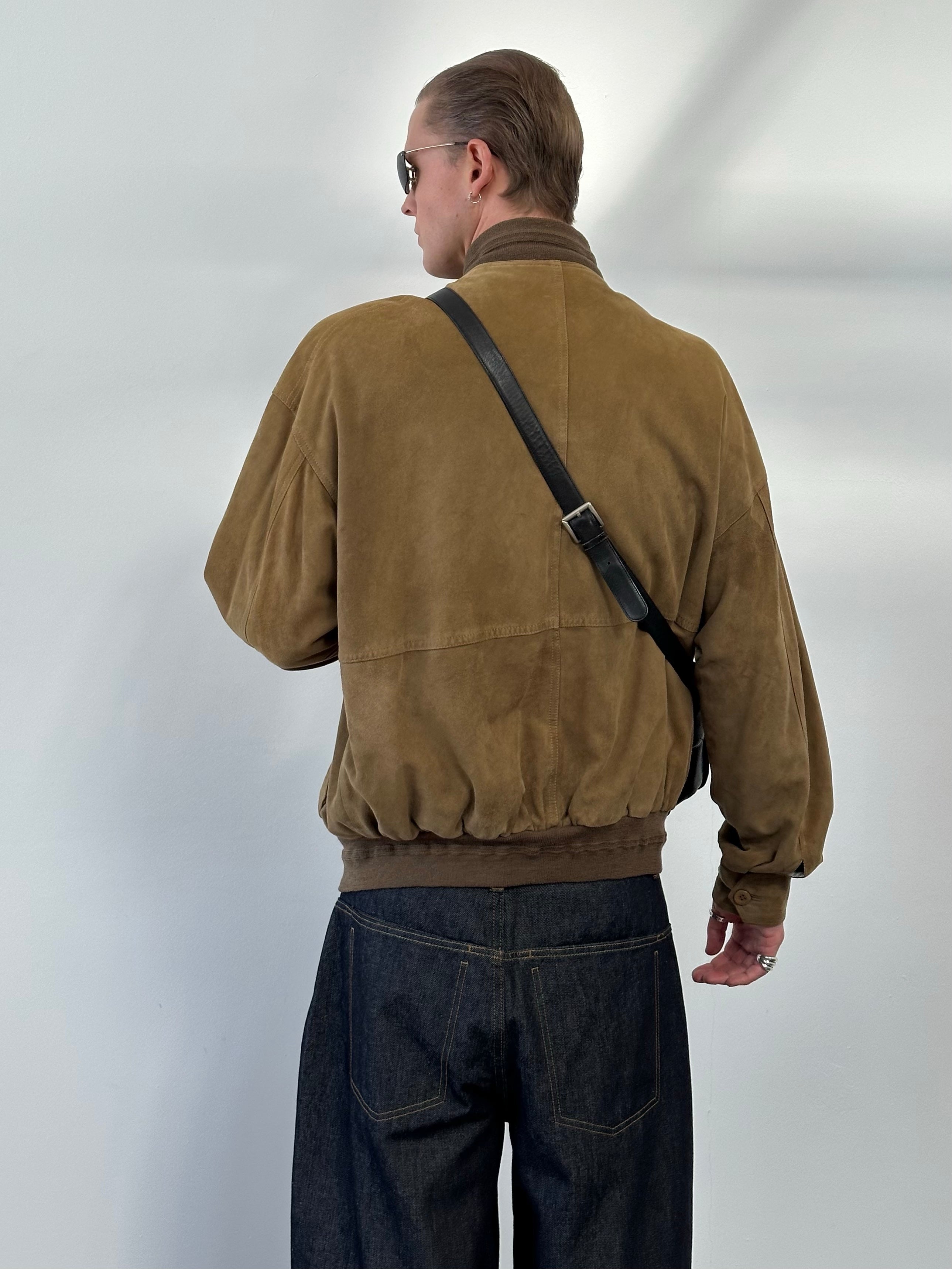 Vintage 1990s High Neck Suede Bomber Jacket - L