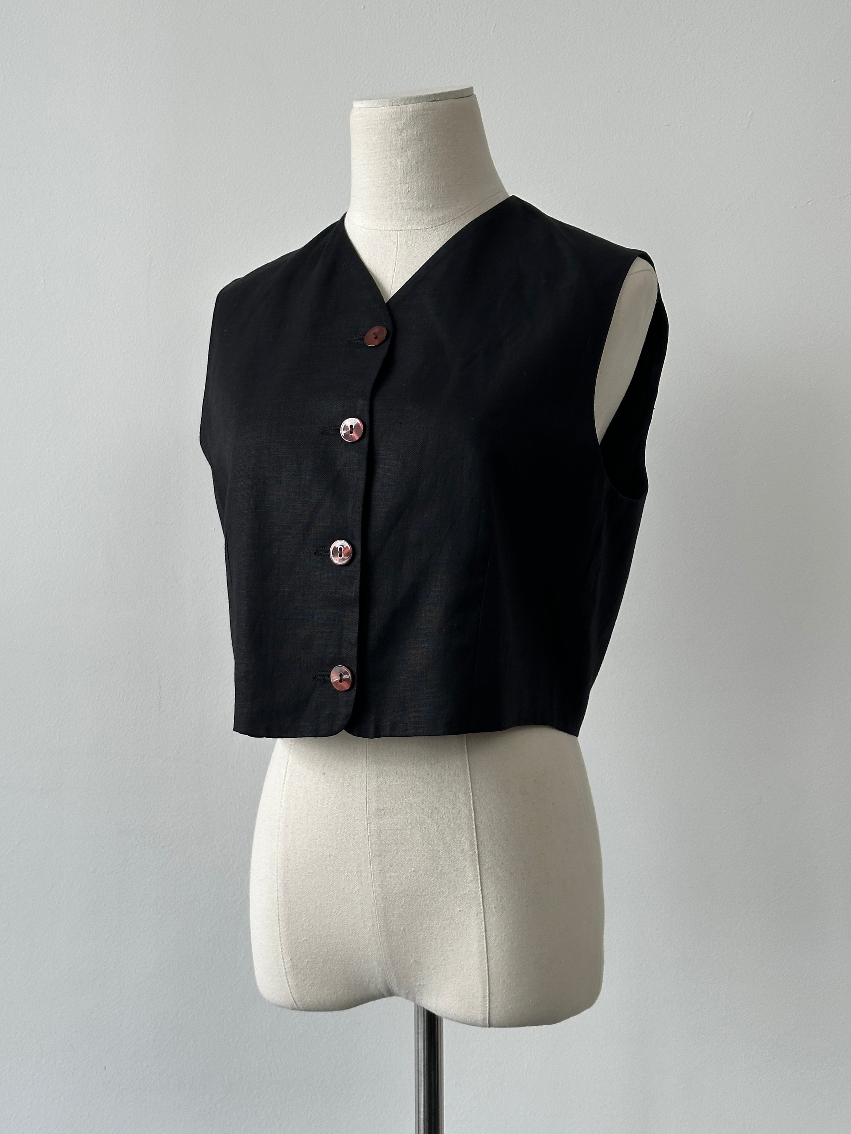 Italian Vintage 1990s Linen Sleeveless Waistcoat - M