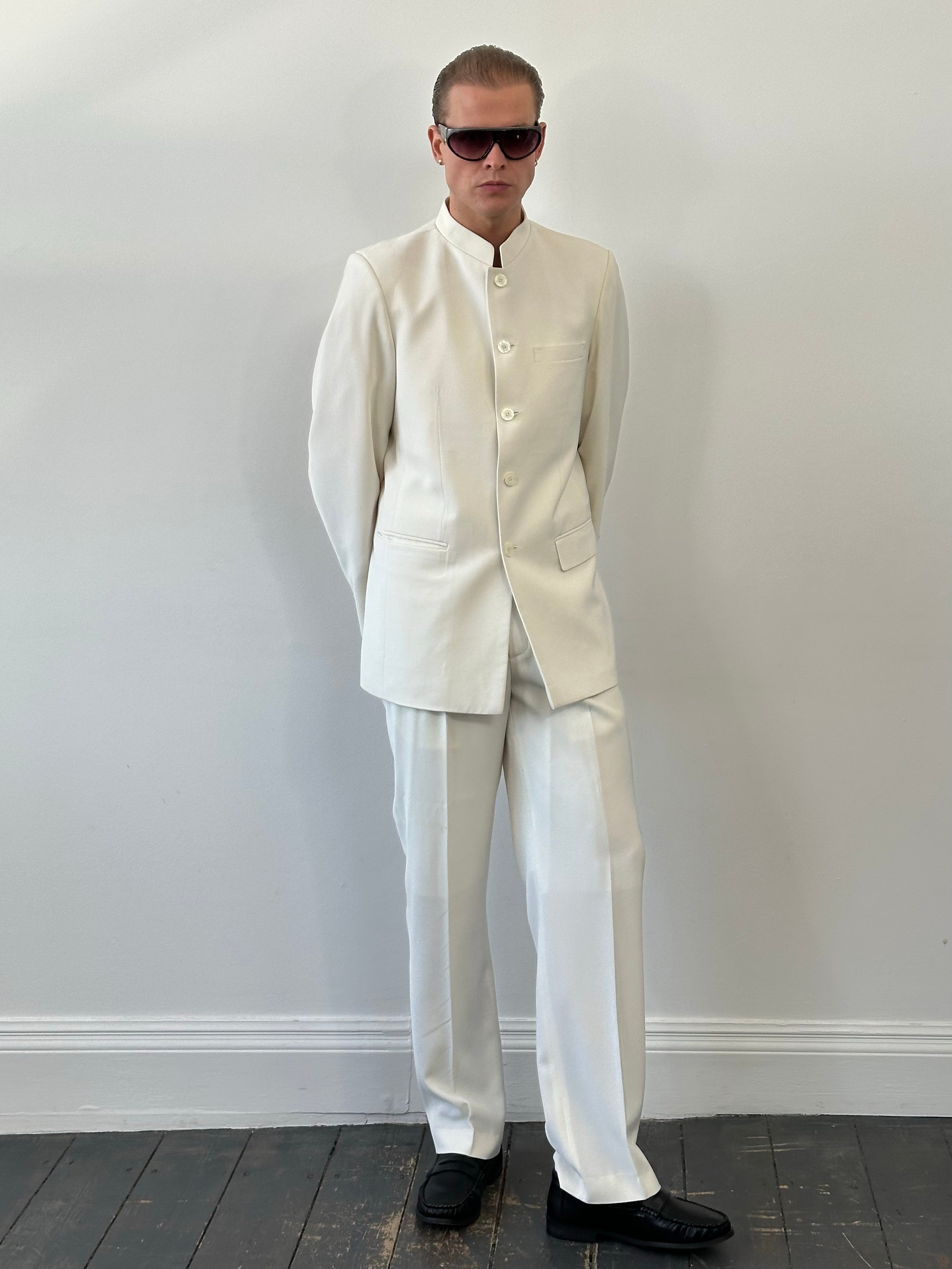 Vintage 1990s Collarless Tailored Suit - 40R/W30