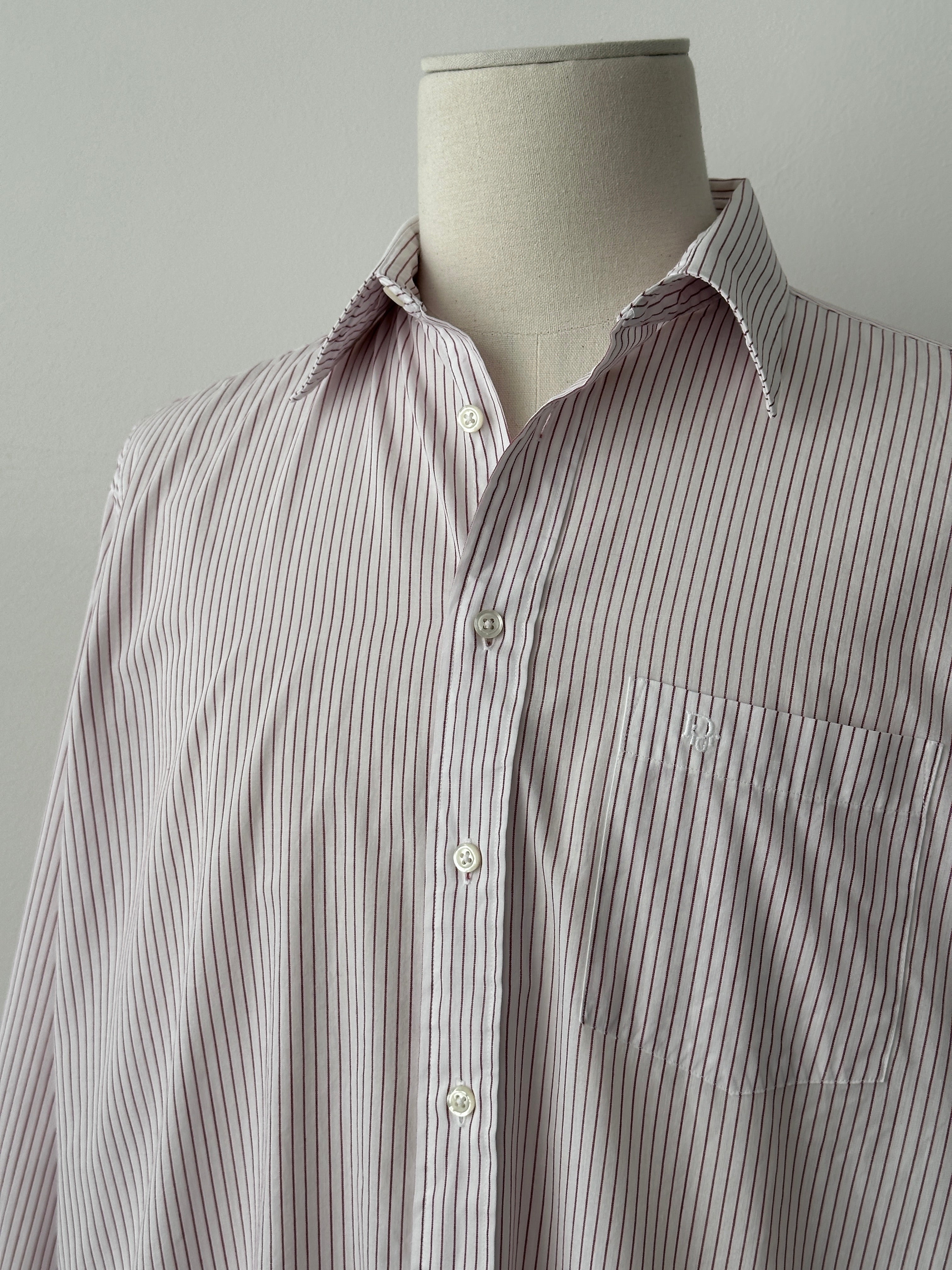 Christian Dior 1990s Cotton Striped Logo Shirt - M