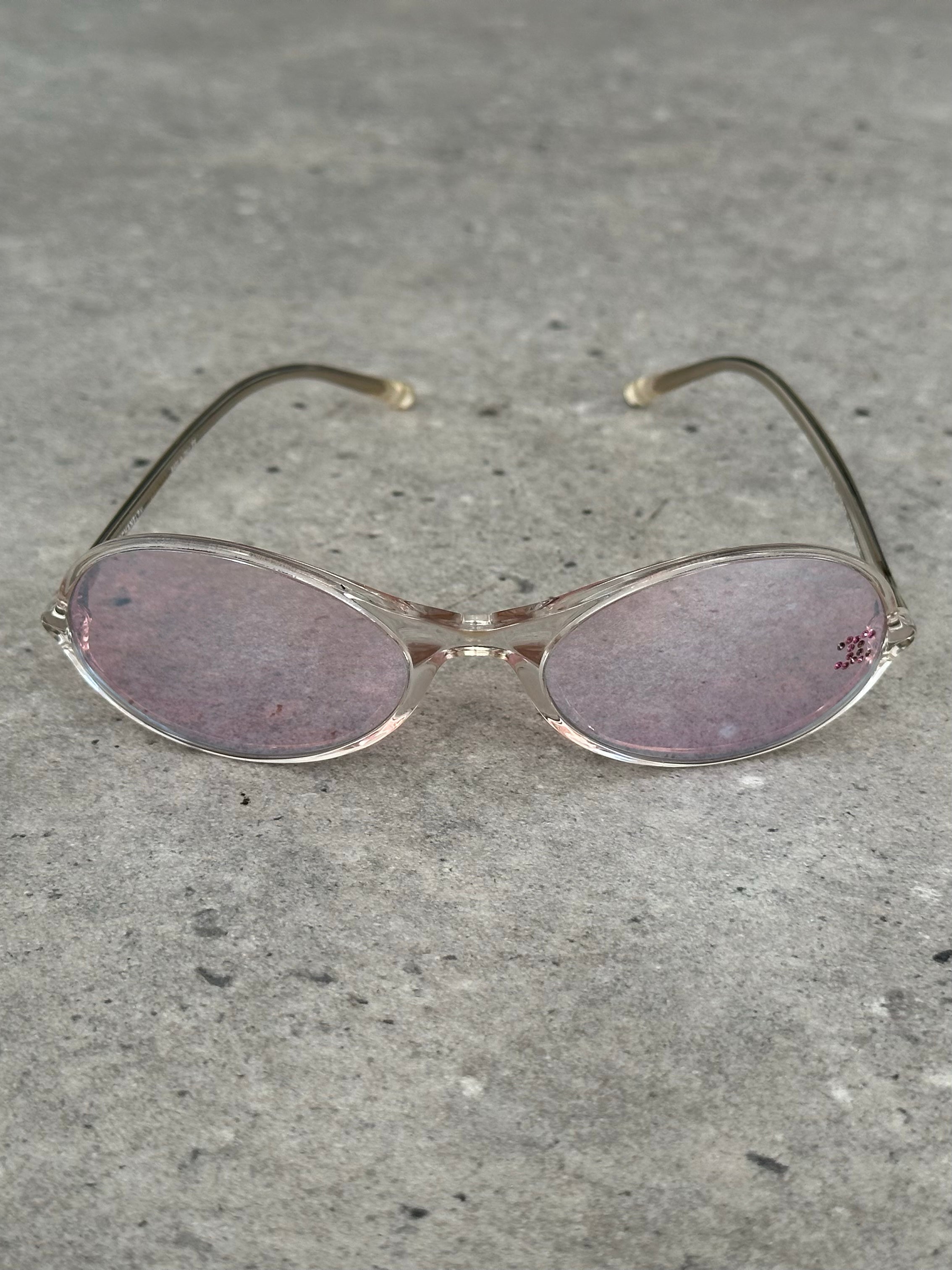Chanel 2000s Rhinestone CC Oval Sunglasses