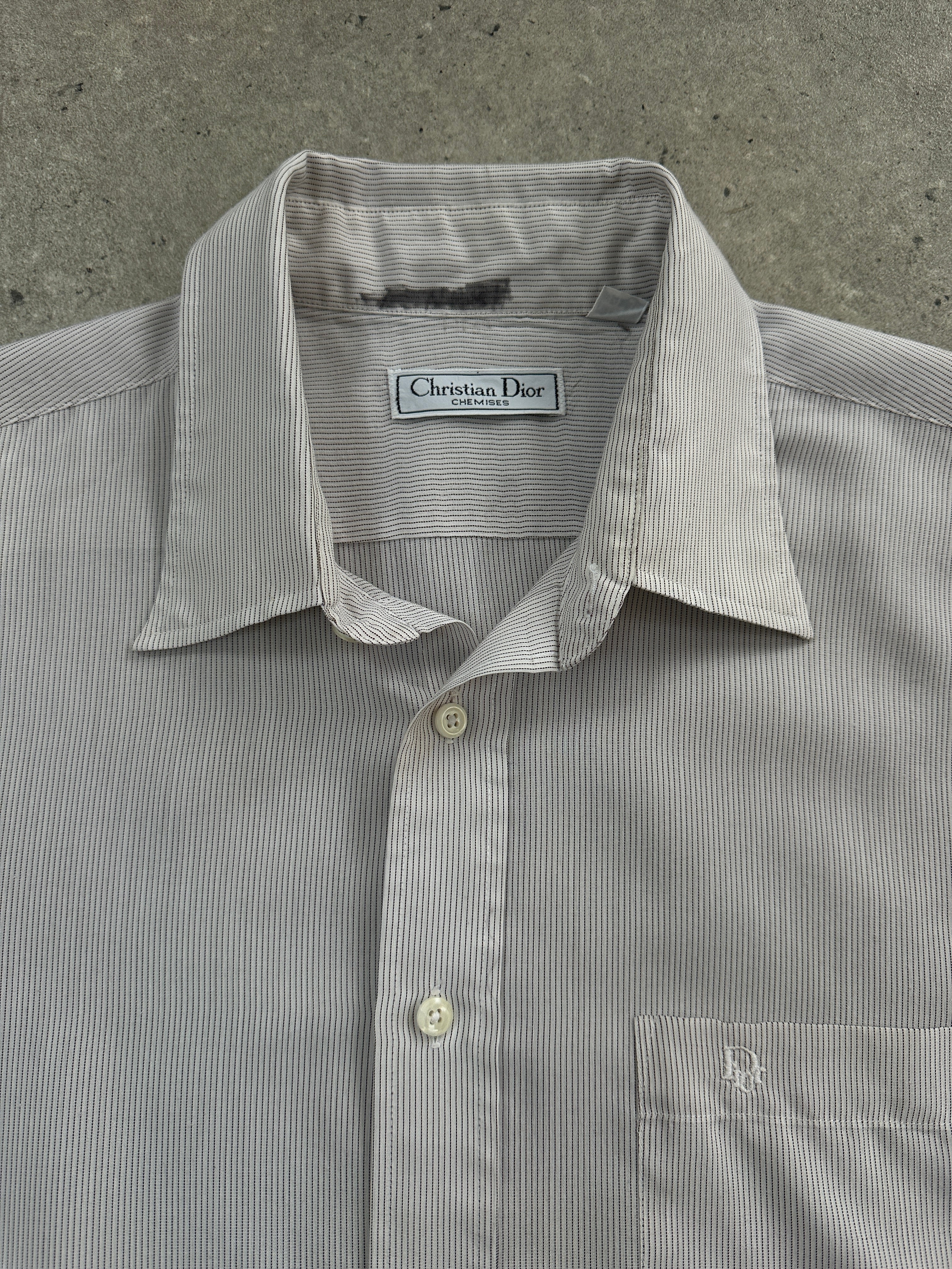 Christian Dior 1980s stripe cotton logo shirt, men's L, featuring classic Dior branding and vintage striped design.