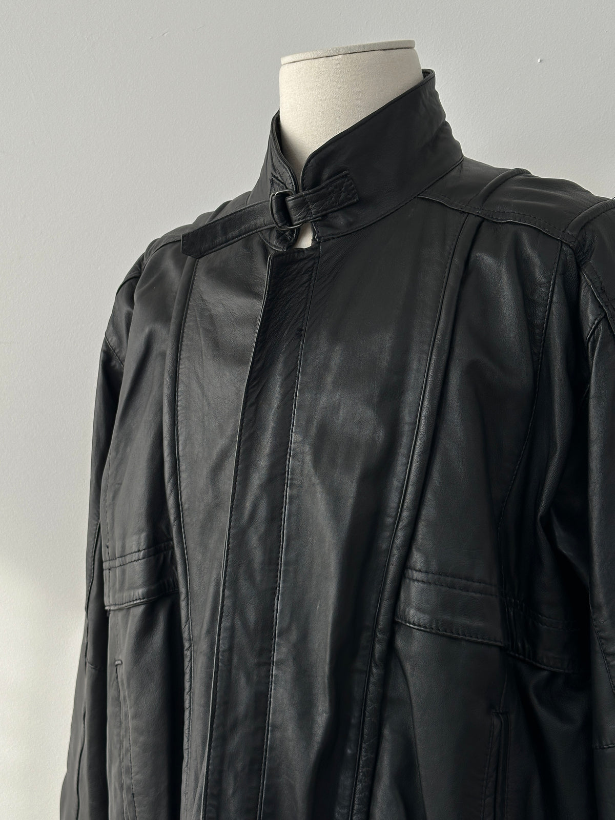 Vintage 1990s High Neck Leather Jacket - XL