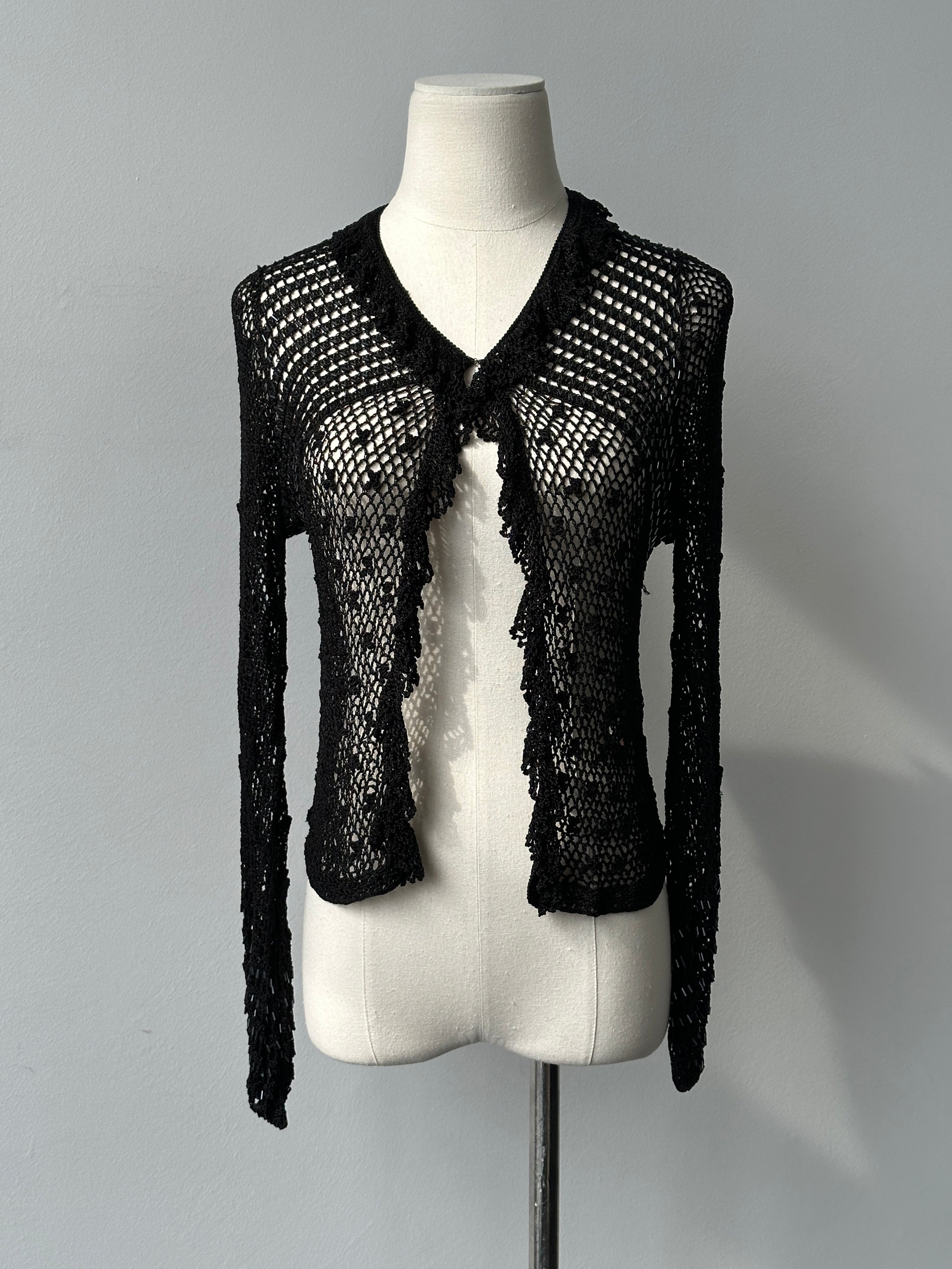 Vintage 2000s Open Knit Beaded Cardigan - XS-S