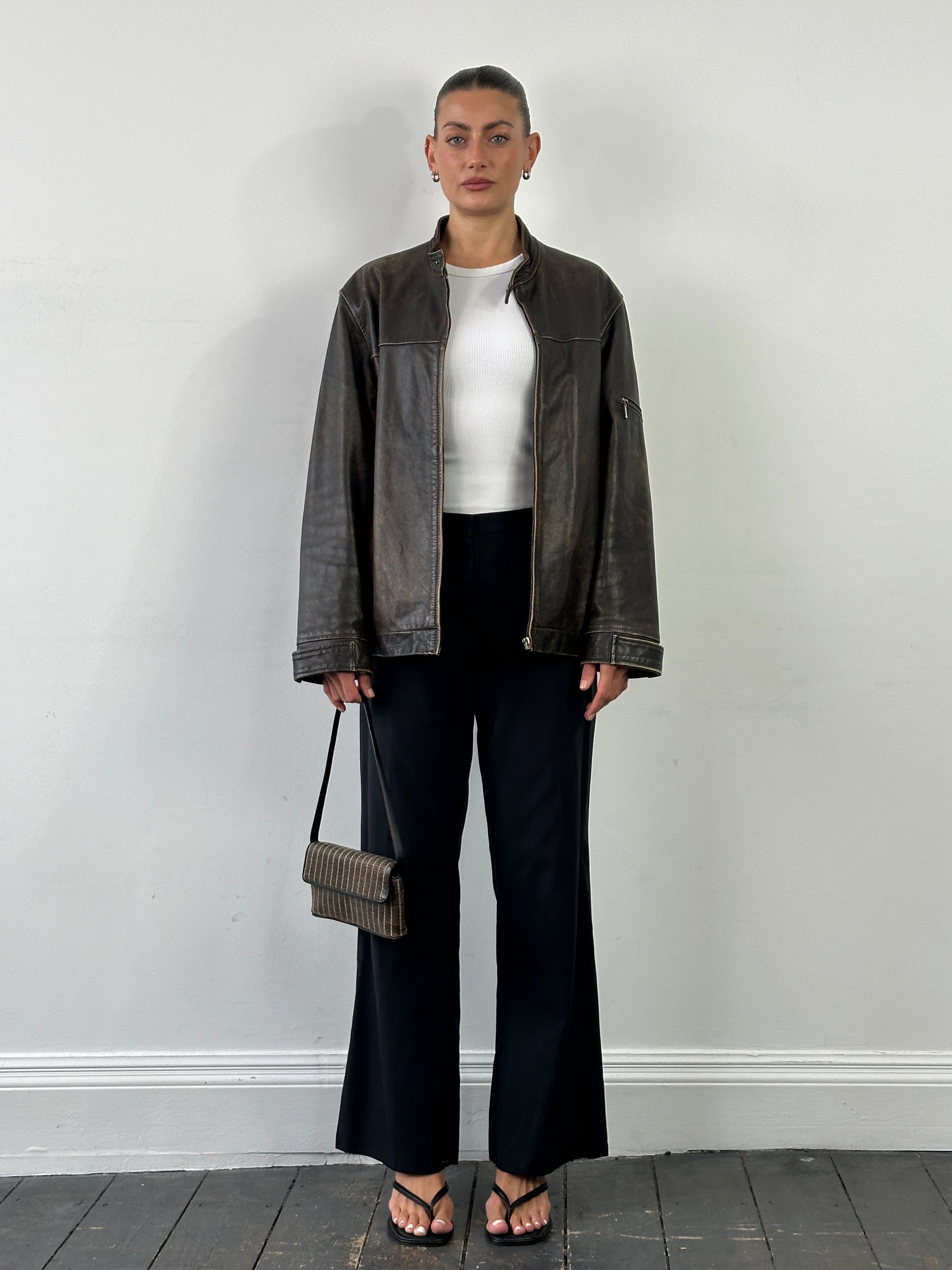 Max Mara cotton silk mid-waisted straight leg trousers in W34, shown in a neutral color with classic tailored fit.