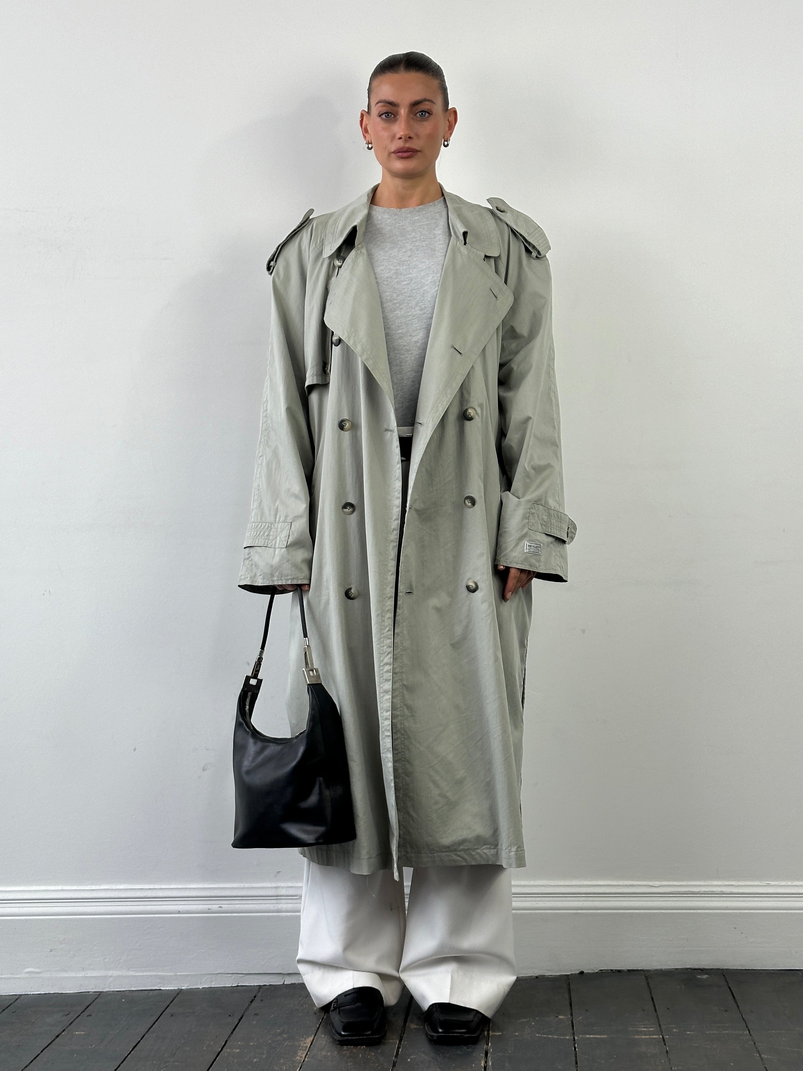 Vintage Cotton Double Breasted Belted Trench Coat - XXL - SYLK